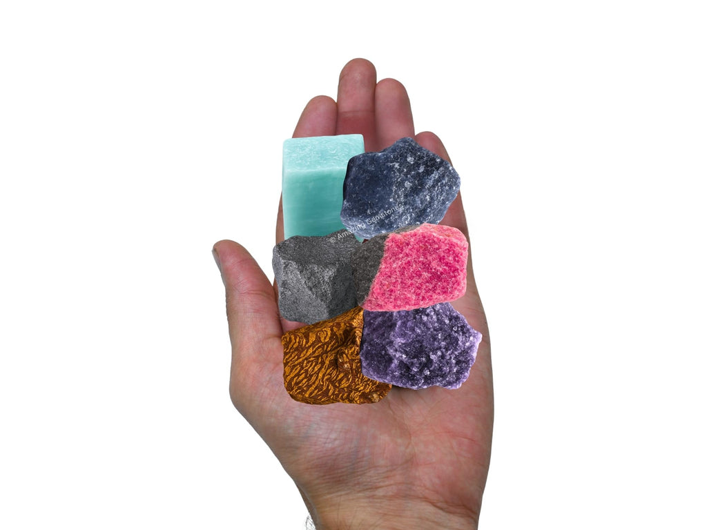 Amazing Gemstone Crystals for House Protection Manifestation, Set of 6 Amethyst, Scolecite, Shungite, Black Tourmaline, Selenite and Moss Agate Healing Crystals and Stones