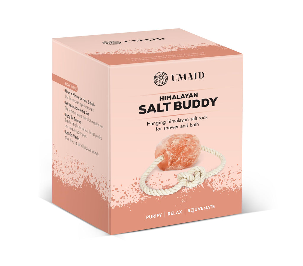 UMAID Himalayan Bath Salt Buddy™ 2 lb – Hanging Mineral Salt Rock for Shower & Bath, Solid Pink Himalayan Stone for Natural Steam, Relaxation & Spa-Like Self-Care, Unique Gift for Men & Women
