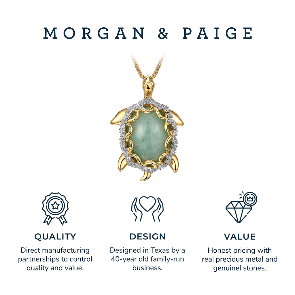 MORGAN & PAIGE .925 Sterling Silver 18K Gold Plated Genuine Jade Necklaces for Women - Elephant and White Sapphire or Turtle with 1/10 cttw Diamond Pendant, Gold Necklace for Women Jewelry 18 inch