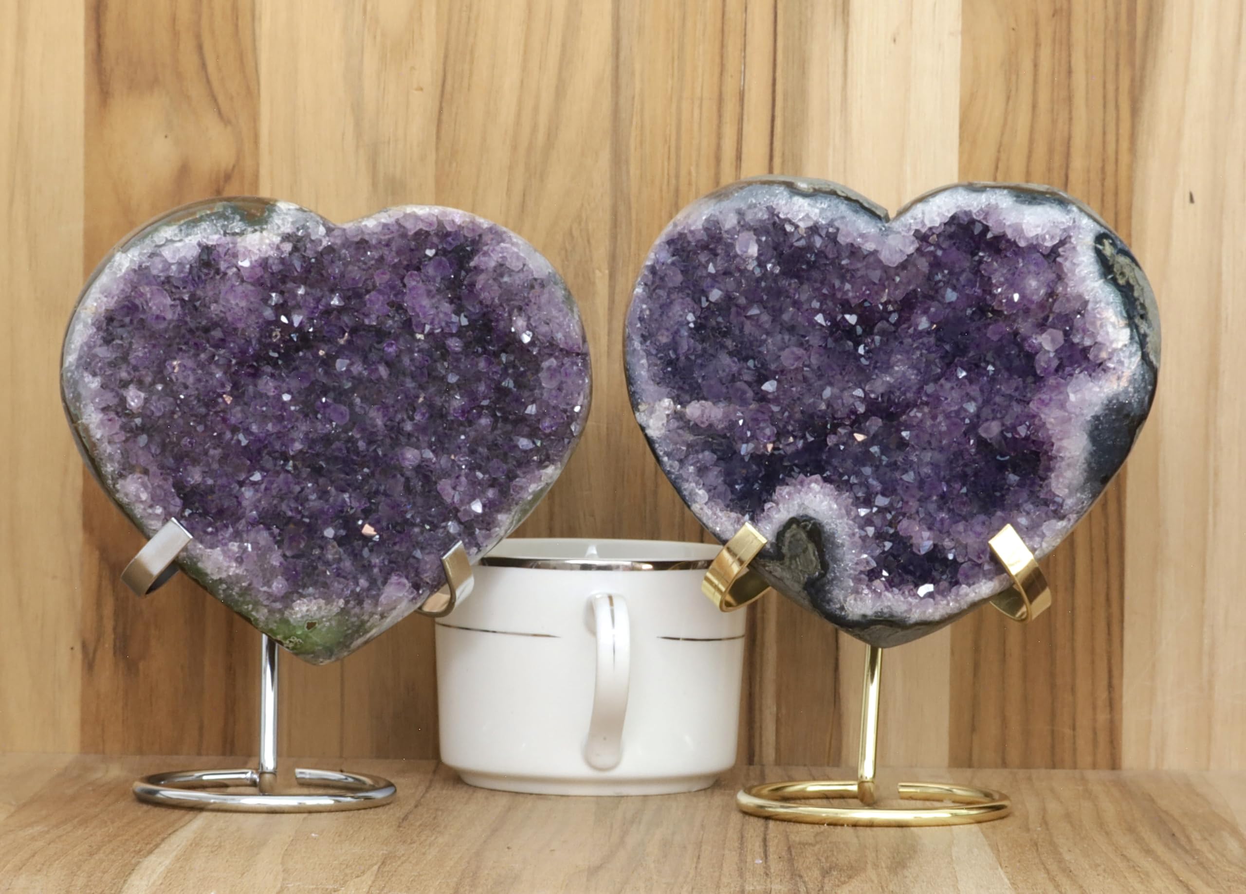 Hand-carved Amethyst Heart Cluster with Stand, Natural Raw Crystal Heart Stone 1–7 Inch tall (50g–1200g), Reiki Healing Gemstone, Love, spiritual Valentine Gift. (200-350 Grams-1.5 to 2.5" tall)