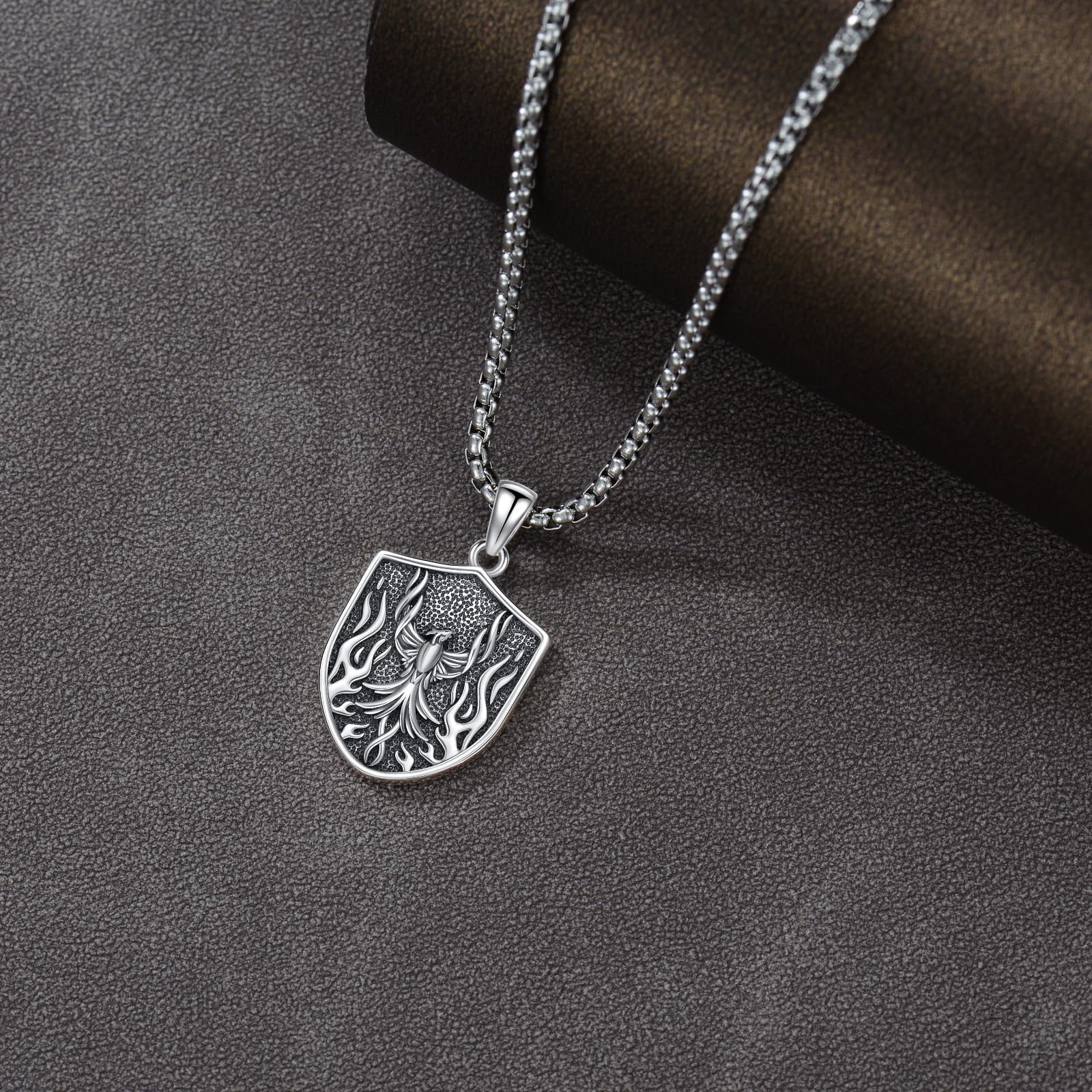 PELOVNY Phoenix Necklace 925 Sterling Silver Shield/Sword/Crystal/Tarot Card/Dog Tag/Cross/Abalone/Axe Pendant Rising Bird Jewelry for Anniversary Birthday Christmas Gifts Men Women