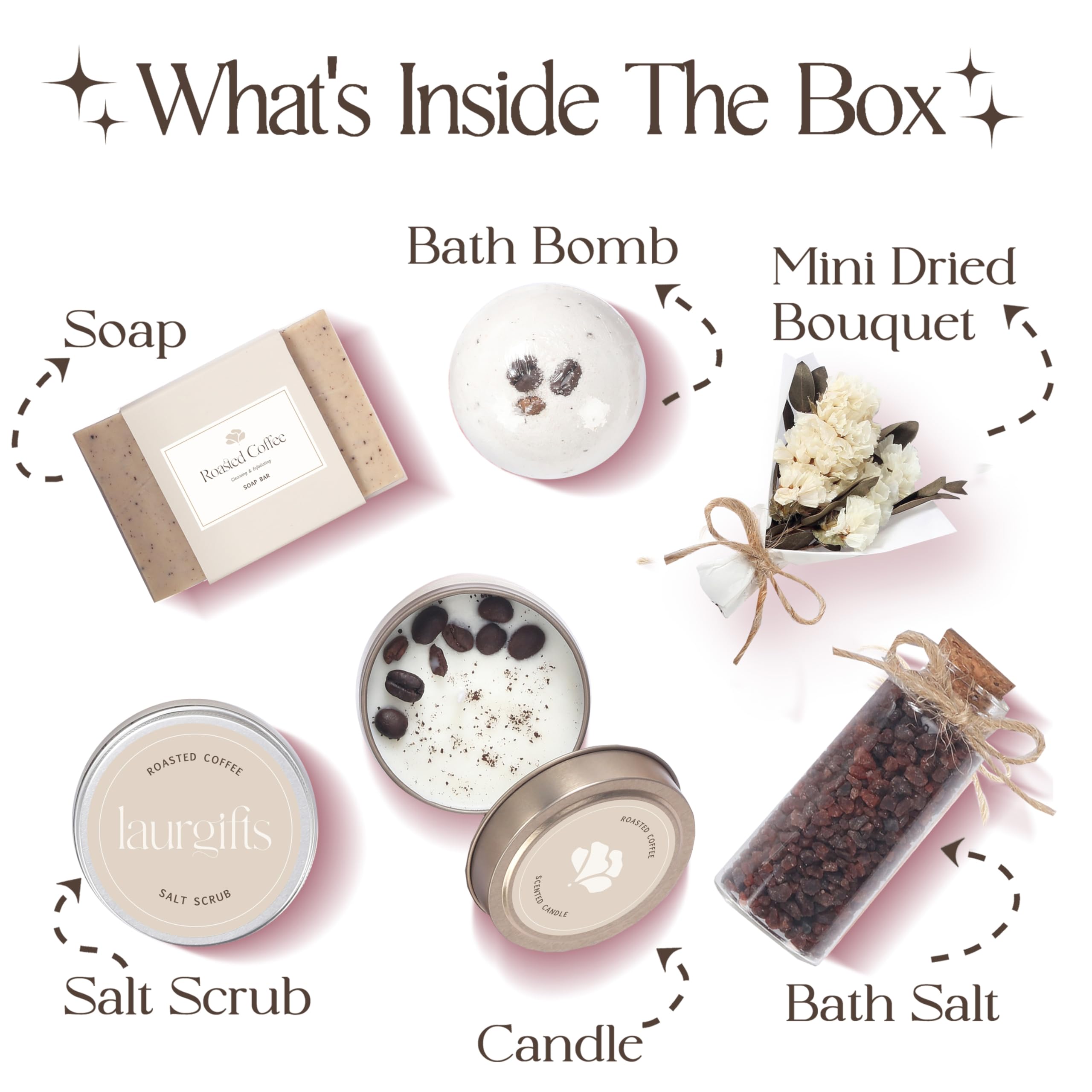 Mothers Day Spa Box for Women – Coffee Scented Candle Set with Bath Bomb & Salt Scrub, Handmade Birthday Present for Her