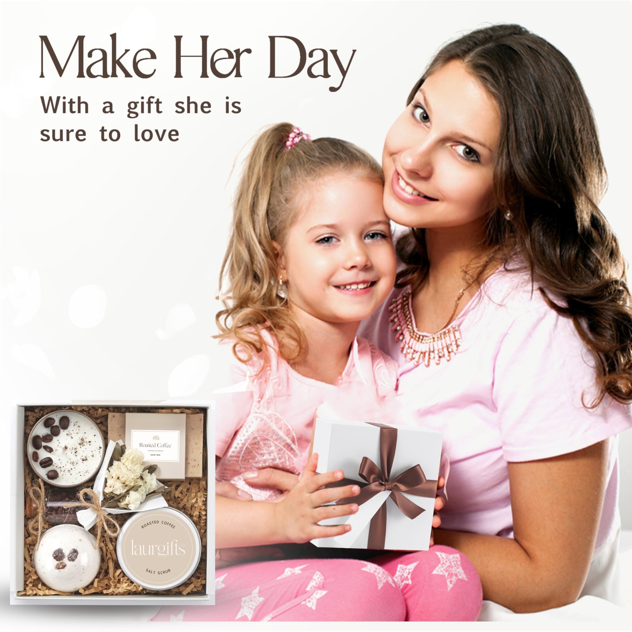 Mothers Day Spa Box for Women – Coffee Scented Candle Set with Bath Bomb & Salt Scrub, Handmade Birthday Present for Her