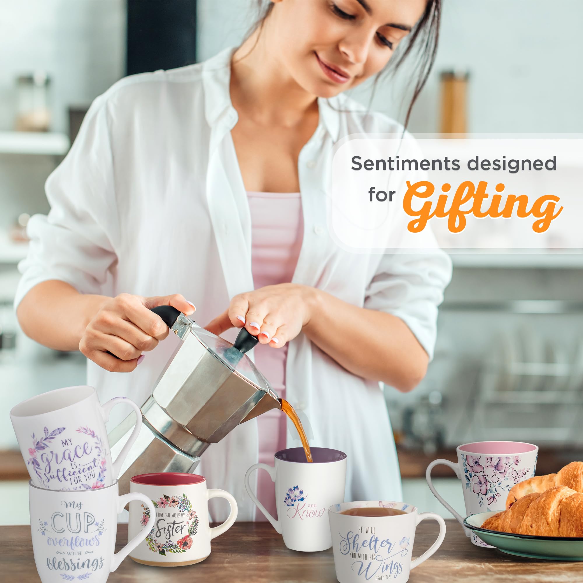 Christian Art Gifts Inspirational Ceramic Coffee & Tea Scripture Mug for Women: All Things are Possible Encouraging Bible Verse, Cute Microwave & Dishwasher Safe Drinkware, White & Pink Floral, 12 oz.