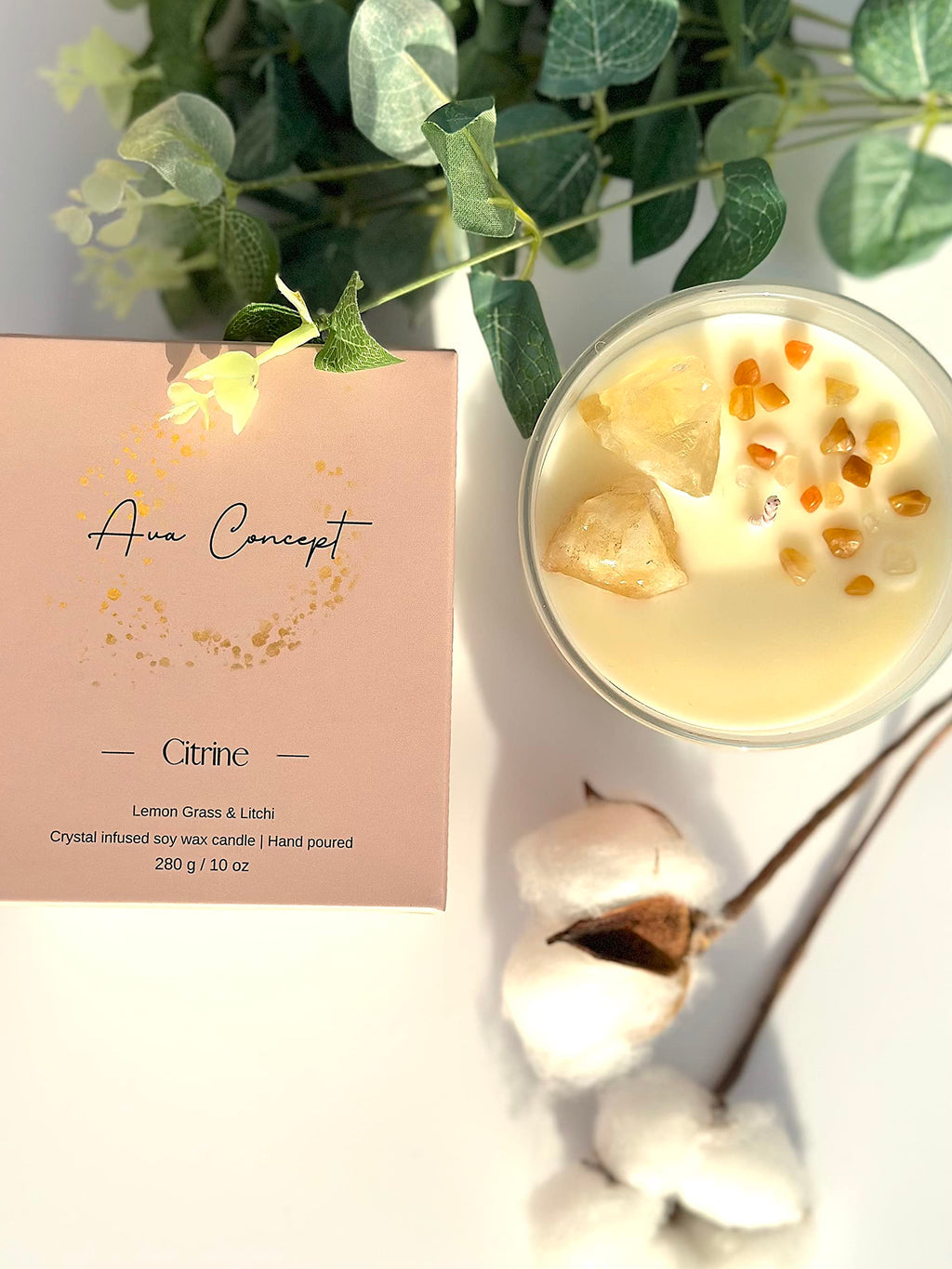 AVACONCEPT Crystal Infused Soy Wax Candle Gift Set Aromatherapy Scented Candles with Healing Crystals Natural Hand-Poured Luxury for Relaxation & Home Décor (Sunstone & Amethyst & Amazonite)