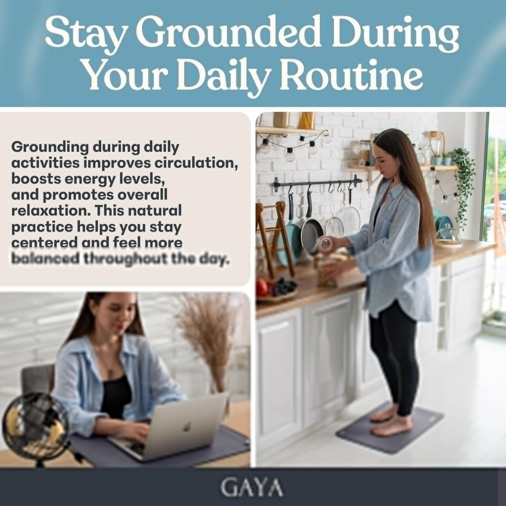 GAYA Grounding Mat for Feet, Sleep Improvement, Back Pain Relief, Muscle Relaxation & Stress, Including 15ft Cord, 100K Ohm Resistor | Conductive Carbon | Earthing Pads for Bed Couch, Desk (24''X16'')