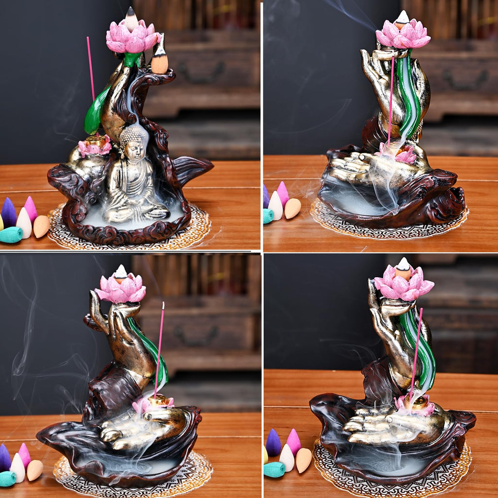 Mountain Waterfall Incense Burner，Backfall Incense Holder River, Incense Falls Meditation Decor for Room with Upgrade Incense Cones and Accessories (5in1 Palo Santo)