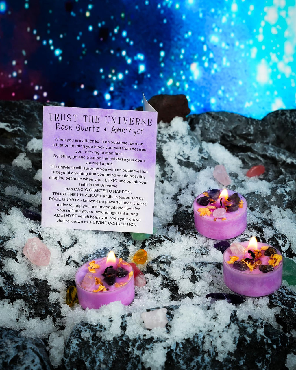Tealight Soy Candles with Crystals and Herbs, Handmade Energy Candles, Aromatherapy Candles. (Mixed)