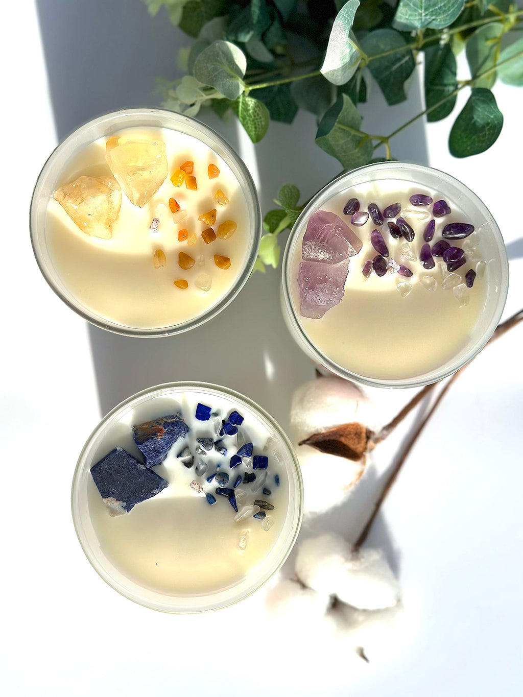 AVACONCEPT Crystal Infused Soy Wax Candle Gift Set Aromatherapy Scented Candles with Healing Crystals Natural Hand-Poured Luxury for Relaxation & Home Décor (Sunstone & Amethyst & Amazonite)