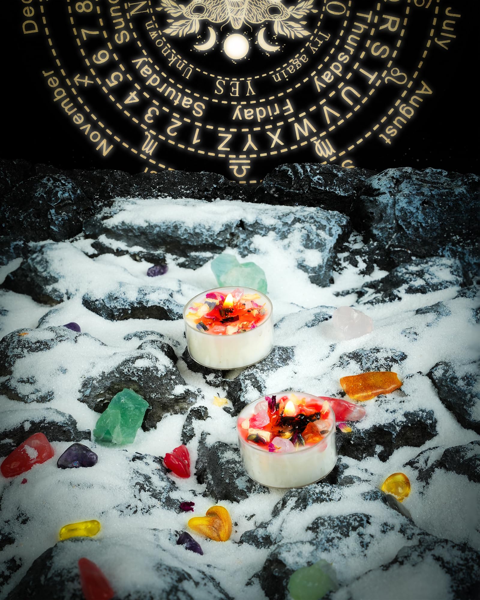 Tealight Soy Candles with Crystals and Herbs, Handmade Energy Candles, Aromatherapy Candles. (Mixed)