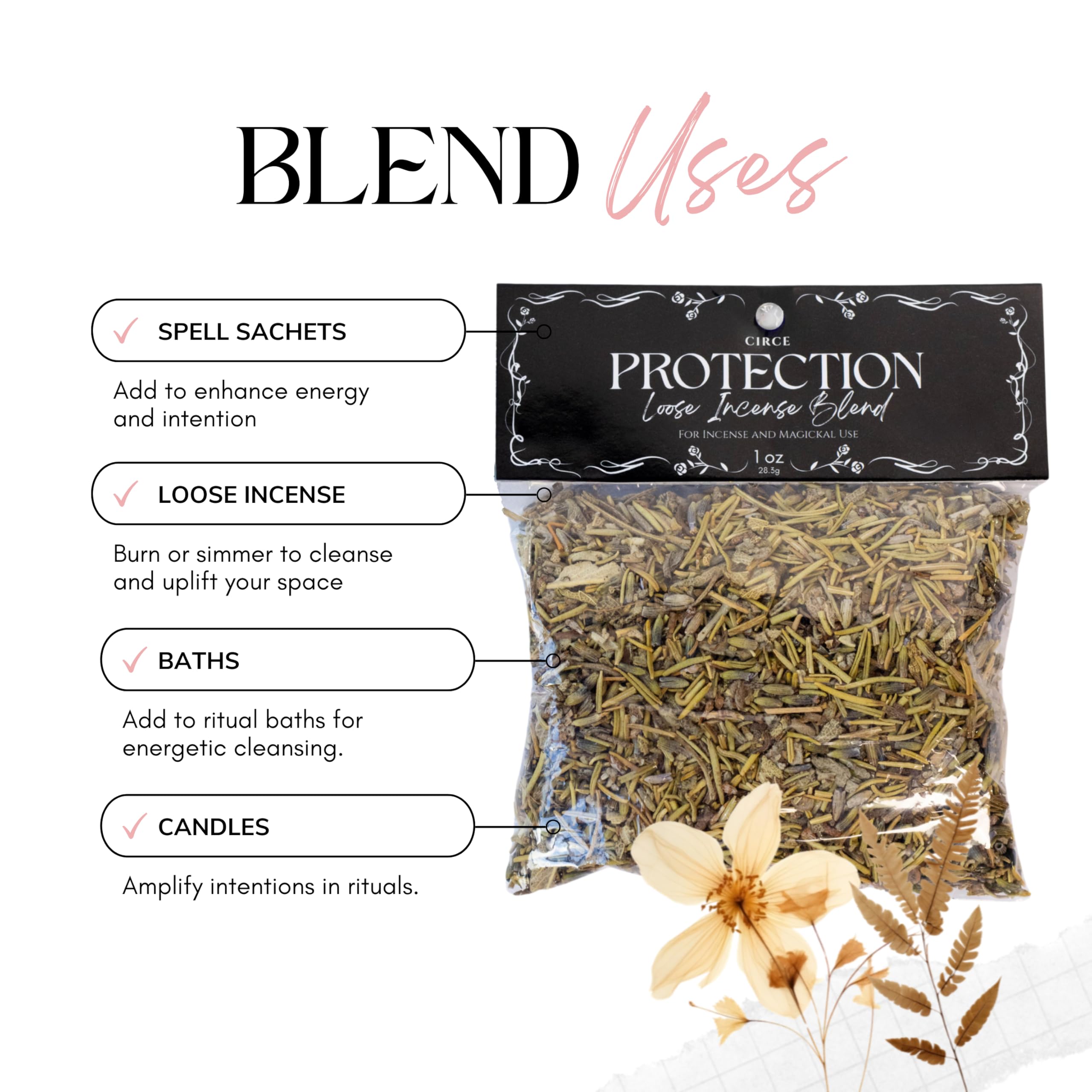 CIRCE Loose Herb Incense Love Spell Aromatic Blend - for Ritual Practices, Amulet Bags, Candle Magic or Loose Incense -Attract New Love or Enhance Existing Flame - Rose Petals & Lavender - 1oz