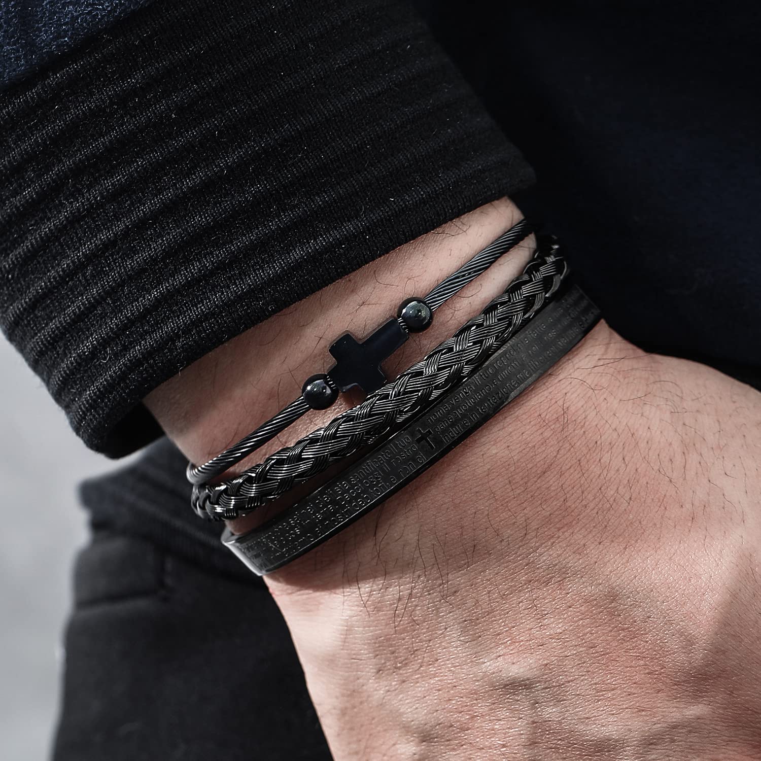 WFYOU 3PCS Stainless Steel Bracelets for Men Gold Roman Numeral Bangle Bracelet Twisted Cable Bracelet Adjustable Cuff Bracelet Mens Luxury Jewelry Bracelets Gifts