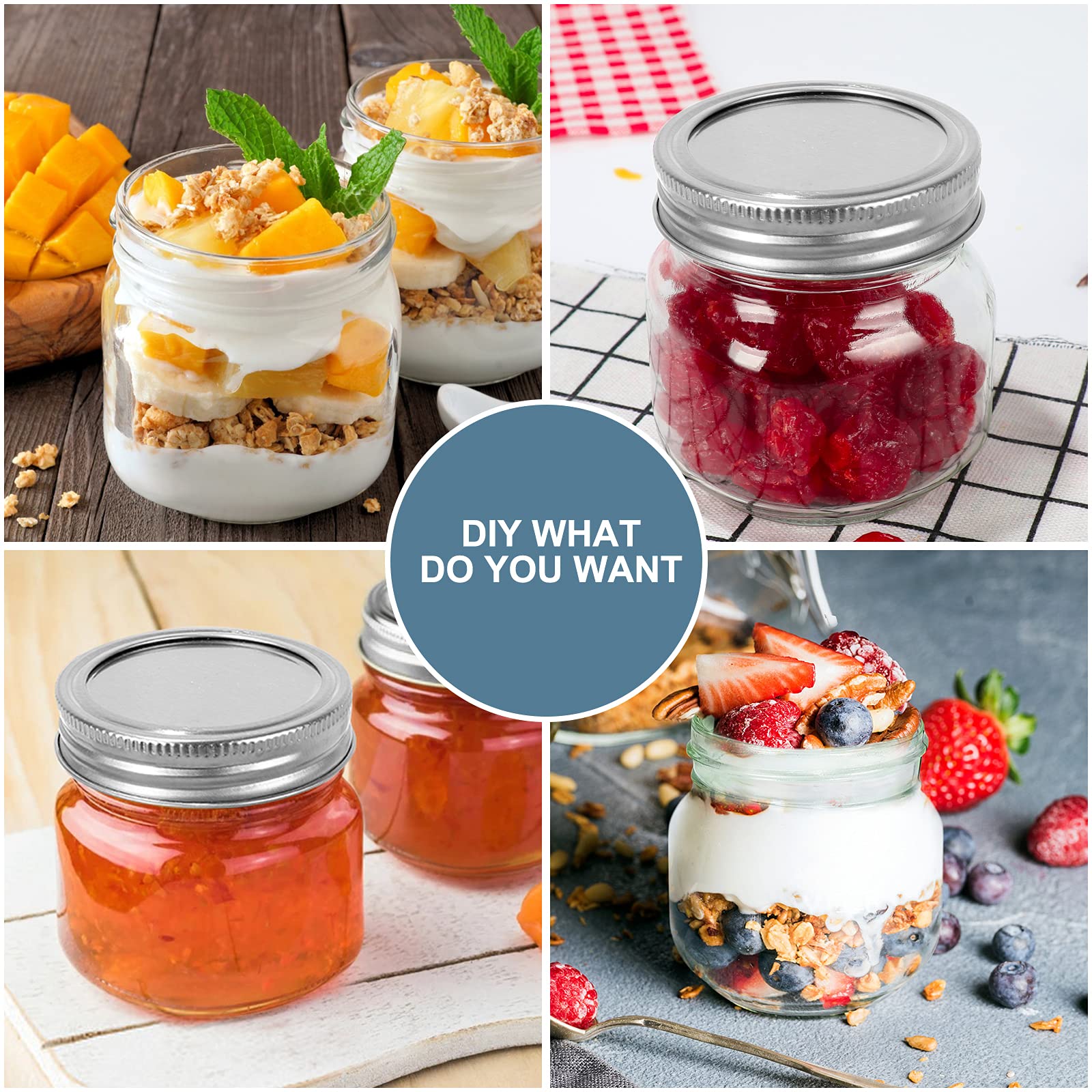 CycleMore 20 Pcs 12oz Glass Mason Jars With Silver Separable Lids, 350ml Round Canning Jars for Honey, Jam, Herb, Wedding Favor, Kitchen Storage Wide Mouth Bottles for Crafts, Meal Prep