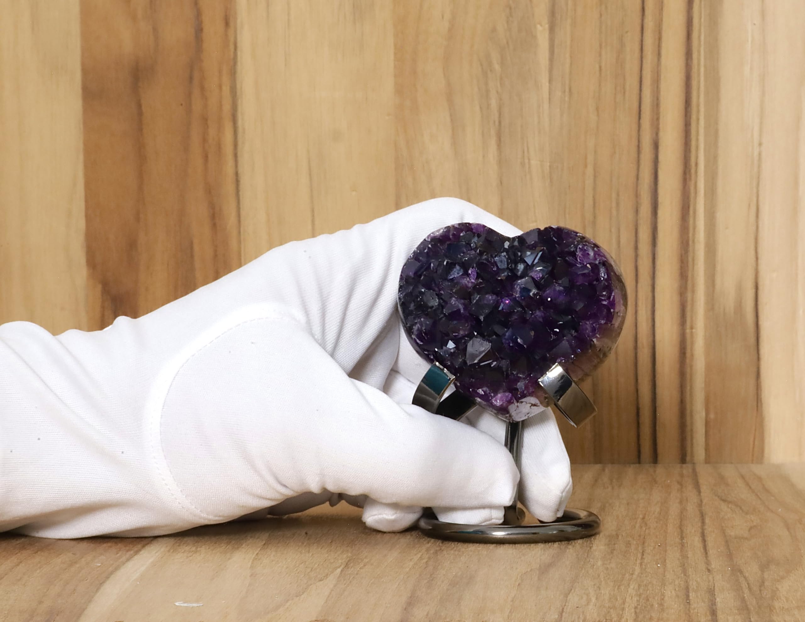 Hand-carved Amethyst Heart Cluster with Stand, Natural Raw Crystal Heart Stone 1–7 Inch tall (50g–1200g), Reiki Healing Gemstone, Love, spiritual Valentine Gift. (200-350 Grams-1.5 to 2.5" tall)
