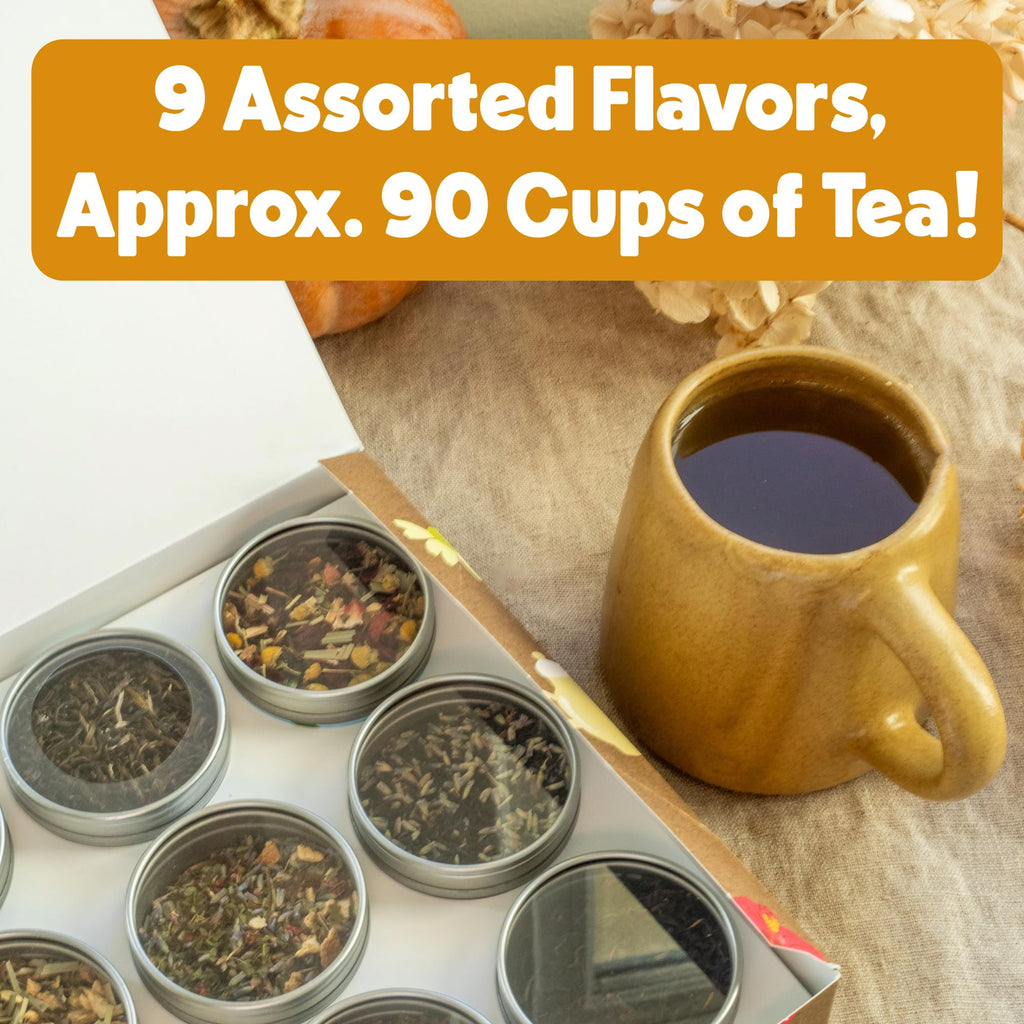 Heavenly Tea Leaves Organic 9 Flavor Variety Pack, Loose Leaf Tea Sampler Gift Set (Approx. 90 Cups) | Assorted Green Black White Herbal Teas, Premium Whole Leaf Collection, Gourmet Box for Tea Lovers | Sampler, Great Iced or Hot, High to No Caffeine