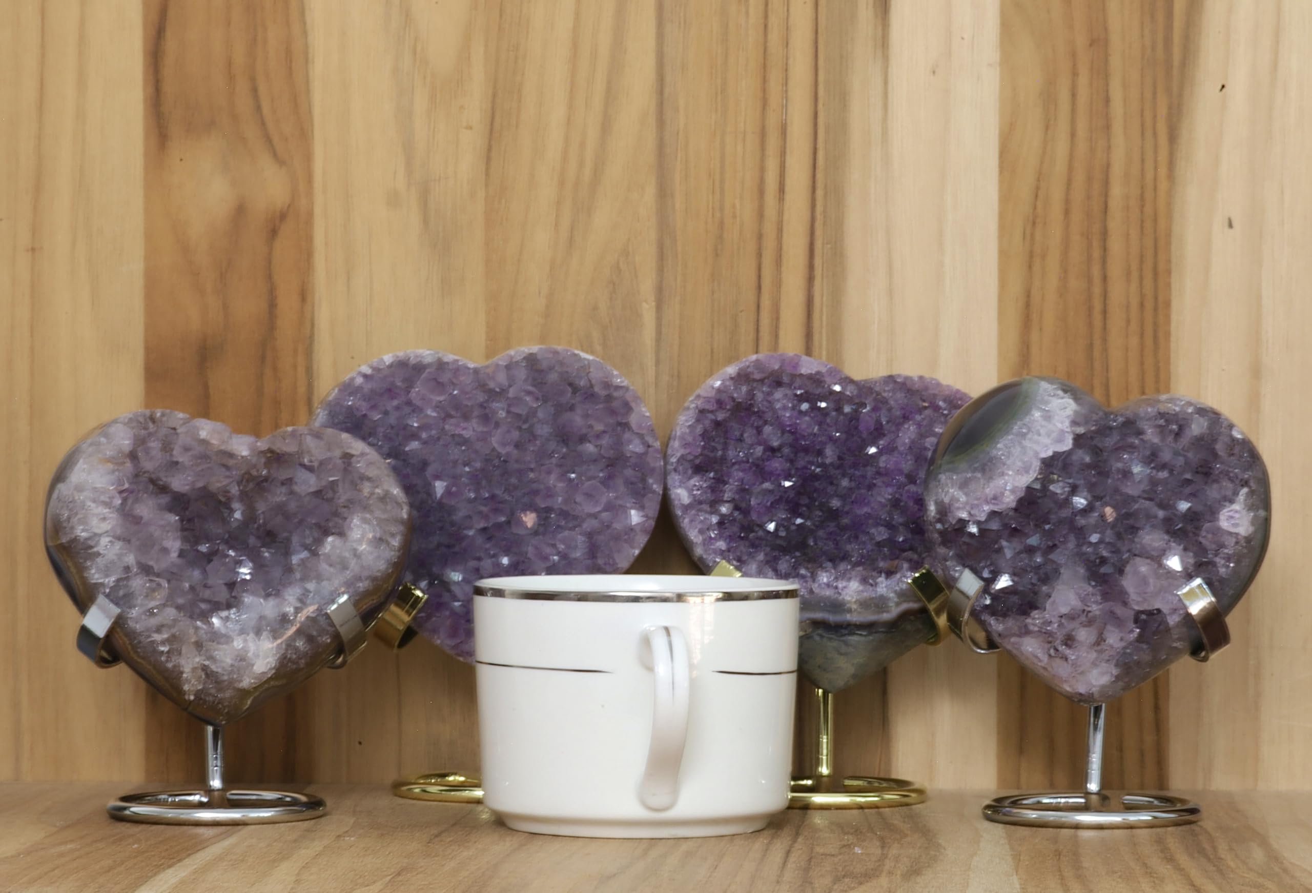 Hand-carved Amethyst Heart Cluster with Stand, Natural Raw Crystal Heart Stone 1–7 Inch tall (50g–1200g), Reiki Healing Gemstone, Love, spiritual Valentine Gift. (200-350 Grams-1.5 to 2.5" tall)