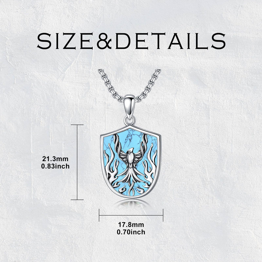 PELOVNY Phoenix Necklace 925 Sterling Silver Shield/Sword/Crystal/Tarot Card/Dog Tag/Cross/Abalone/Axe Pendant Rising Bird Jewelry for Anniversary Birthday Christmas Gifts Men Women