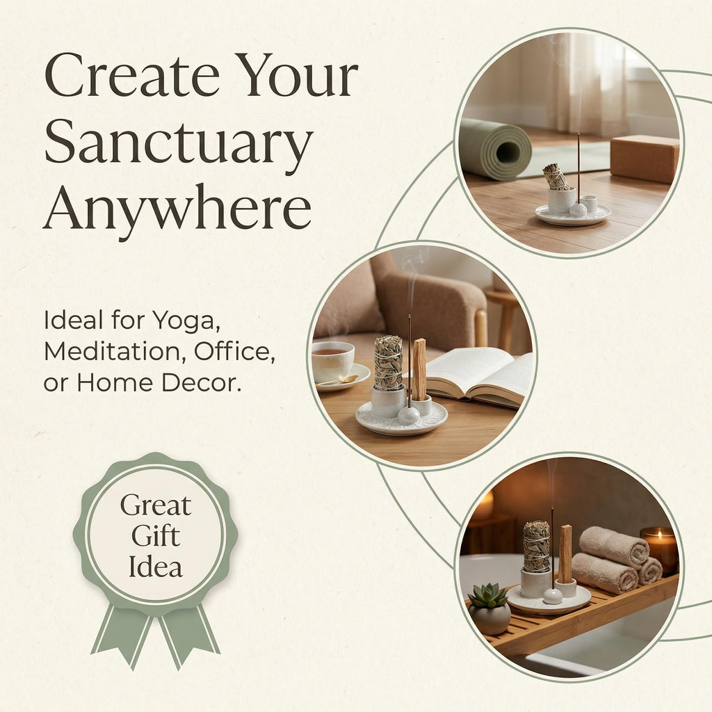 Handmade Ceramic Incense Burner for Palo Santo Incense Sticks, 4 in 1 Multi-Purpose Sage Holder for Burning, Ash Catcher Tray for Meditation Yoga Room (Golden)