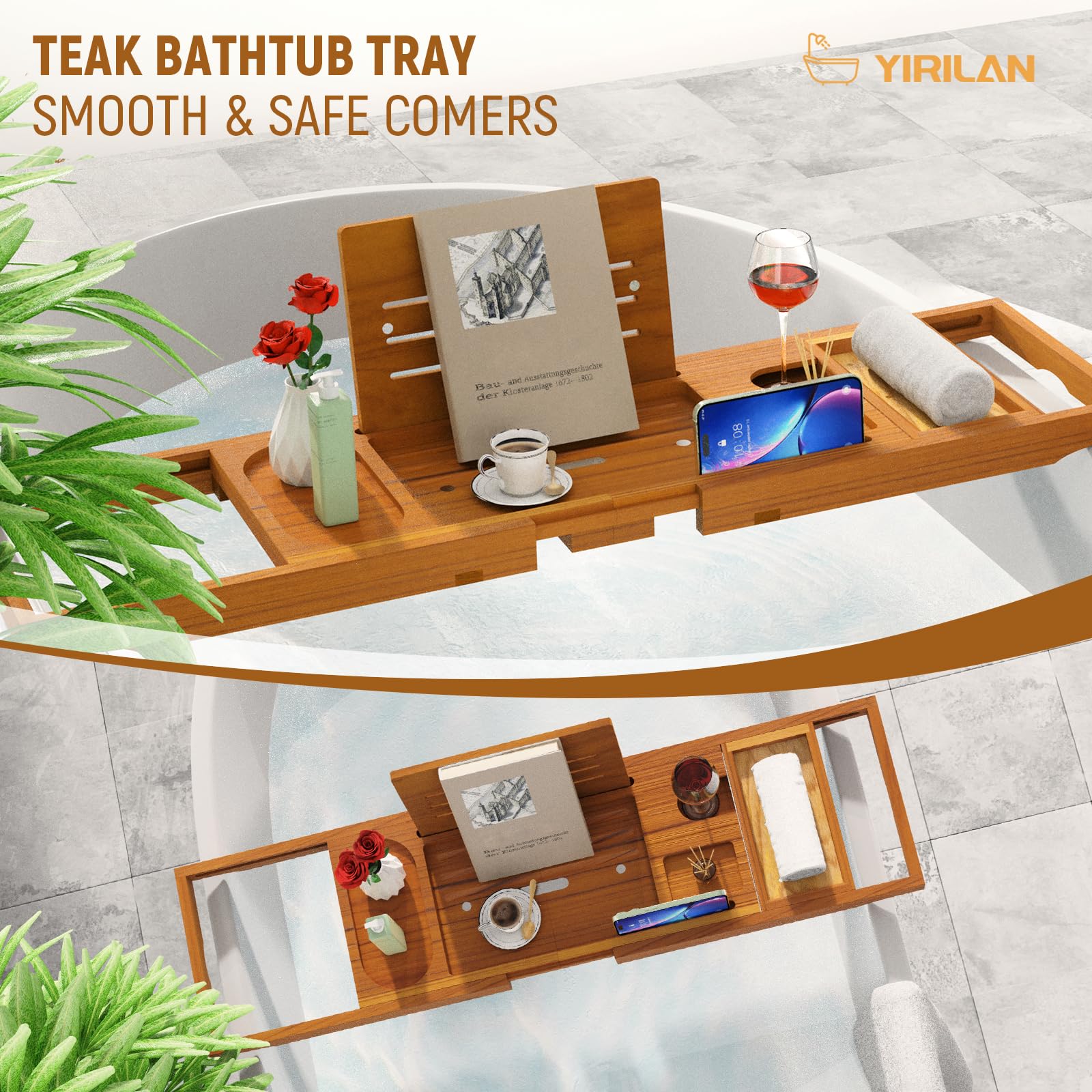 Premium Bathtub Tray Caddy, Expandable Bath Tray, Unique House Warming Gifts, New Home, Anniversary and Wedding Gifts for Couple, Bridal Shower Gift for Women