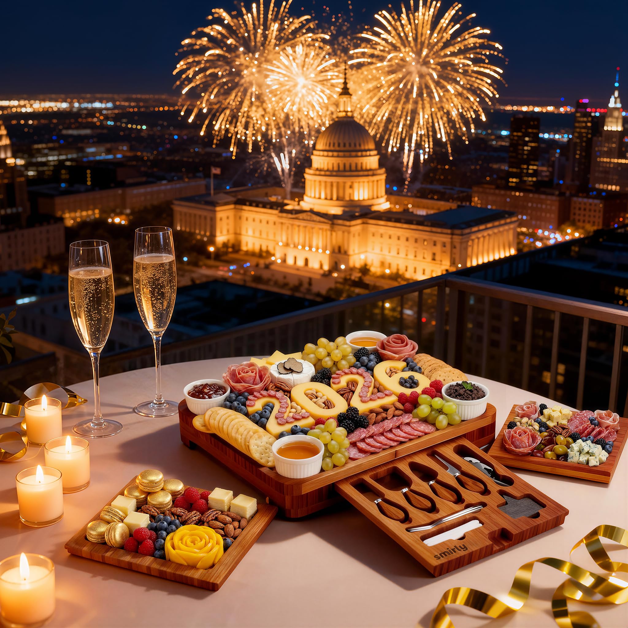 SMIRLY Charcuterie Boards Set - Large Bamboo Cheese Board Set - House Warming Gifts New Home, Wedding Gift for Couple, Bridal Shower Gift, Birthday Gifts for Women