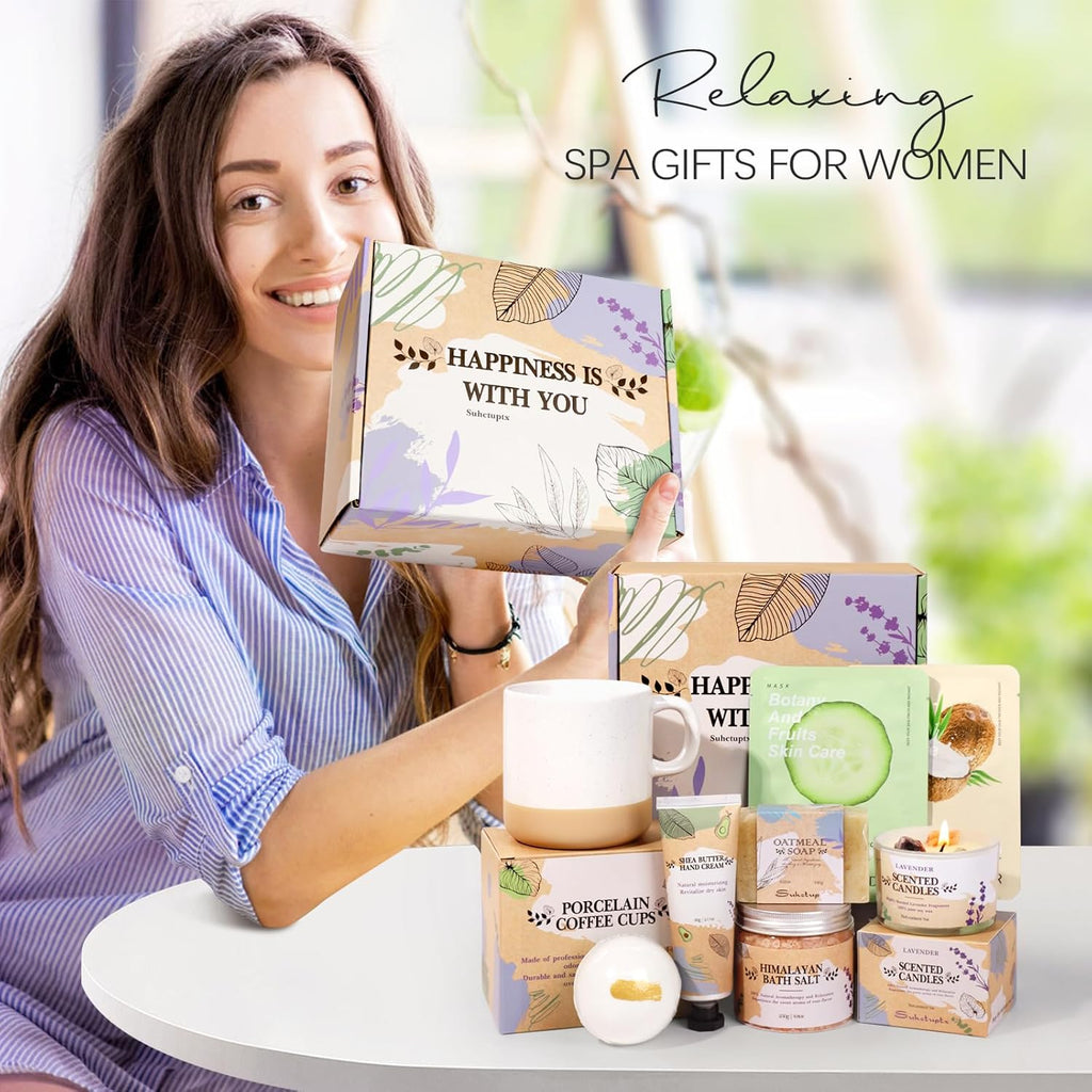 Gifts for Women, Birthday Gift for Women Spa Gifts Self Care Baskets Christmas Gift Relaxing Bath Set with Coffee Cups Latte Mug for Mom Sister Wife Friendship