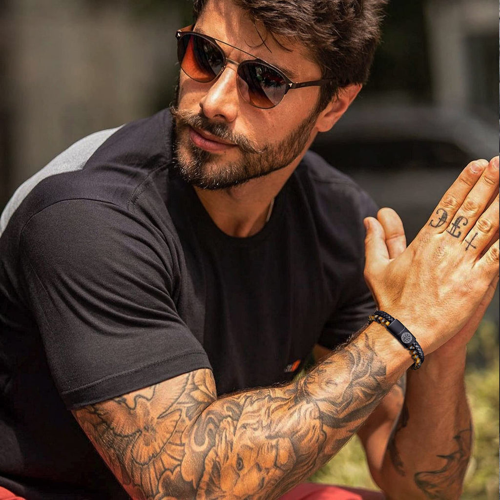 VNOX Viking Bracelet for Men - Genuine Leather Braided Viking Bracelets Vintage Thor's Hammer Wrap Cuff Wirstband Bracelets,Viking Jewelry for Men