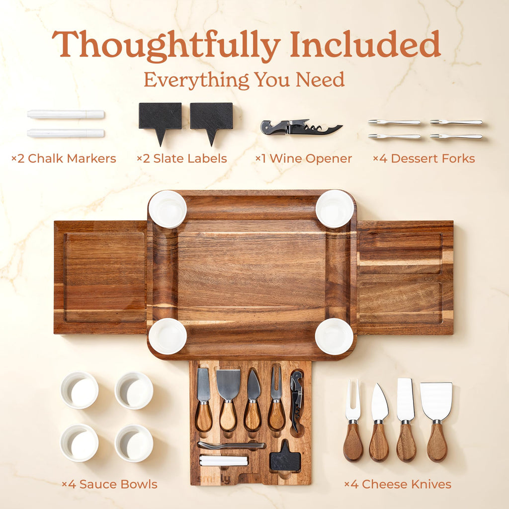 SMIRLY Charcuterie Boards Set - Large Bamboo Cheese Board Set - House Warming Gifts New Home, Wedding Gift for Couple, Bridal Shower Gift, Birthday Gifts for Women