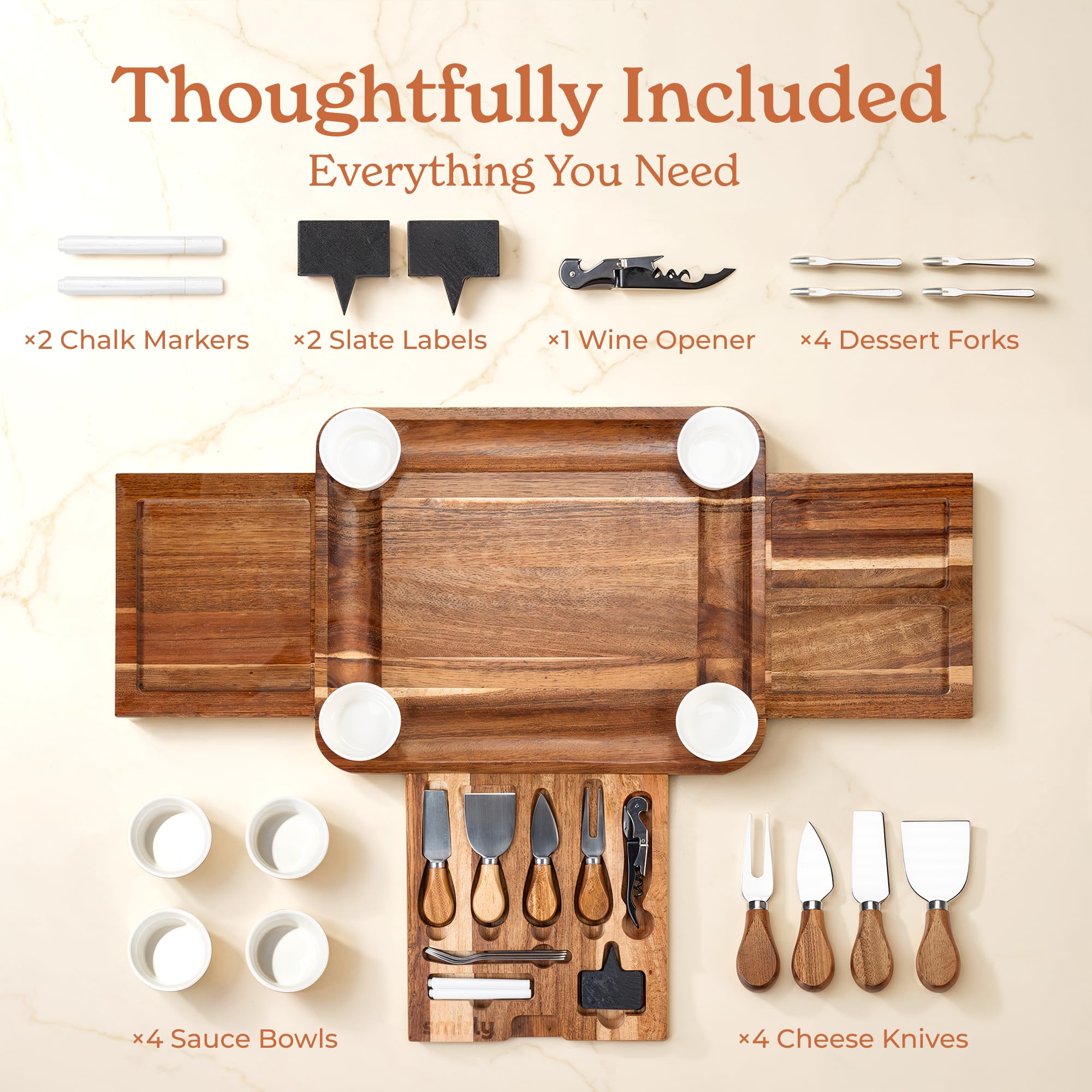 SMIRLY Charcuterie Boards Set - Large Bamboo Cheese Board Set - House Warming Gifts New Home, Wedding Gift for Couple, Bridal Shower Gift, Birthday Gifts for Women