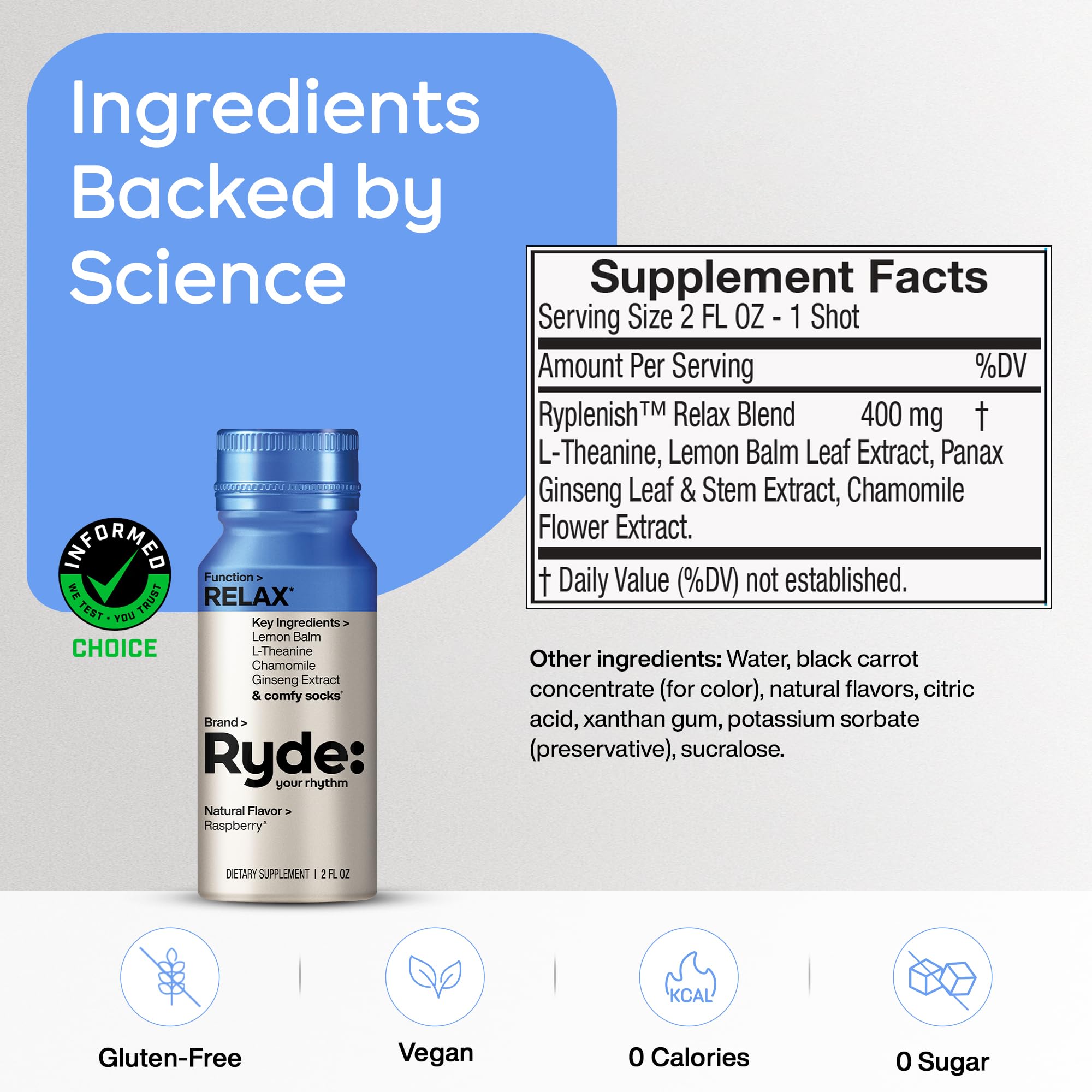 Ryde: Energize Shot | Tropical Flavor | Green Tea Caffeine, Taurine, Ginseng Extract & B Vitamins | 0 Calories, 0 Sugar | 2 FL OZ Shots | Boosts energy* (8 Pack)