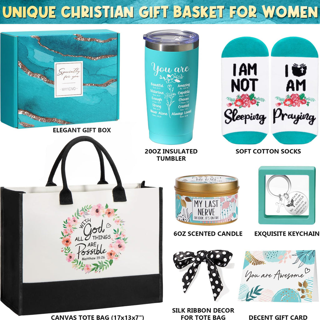 Christian Gifts for Christian Women Faith, Inspirational Religious Gifts for Catholic Women Spiritual Bible Gift Mothers Day Easter Birthday Gift for Womens Mom Sister Friend Wife Coworker w/ Tote Bag