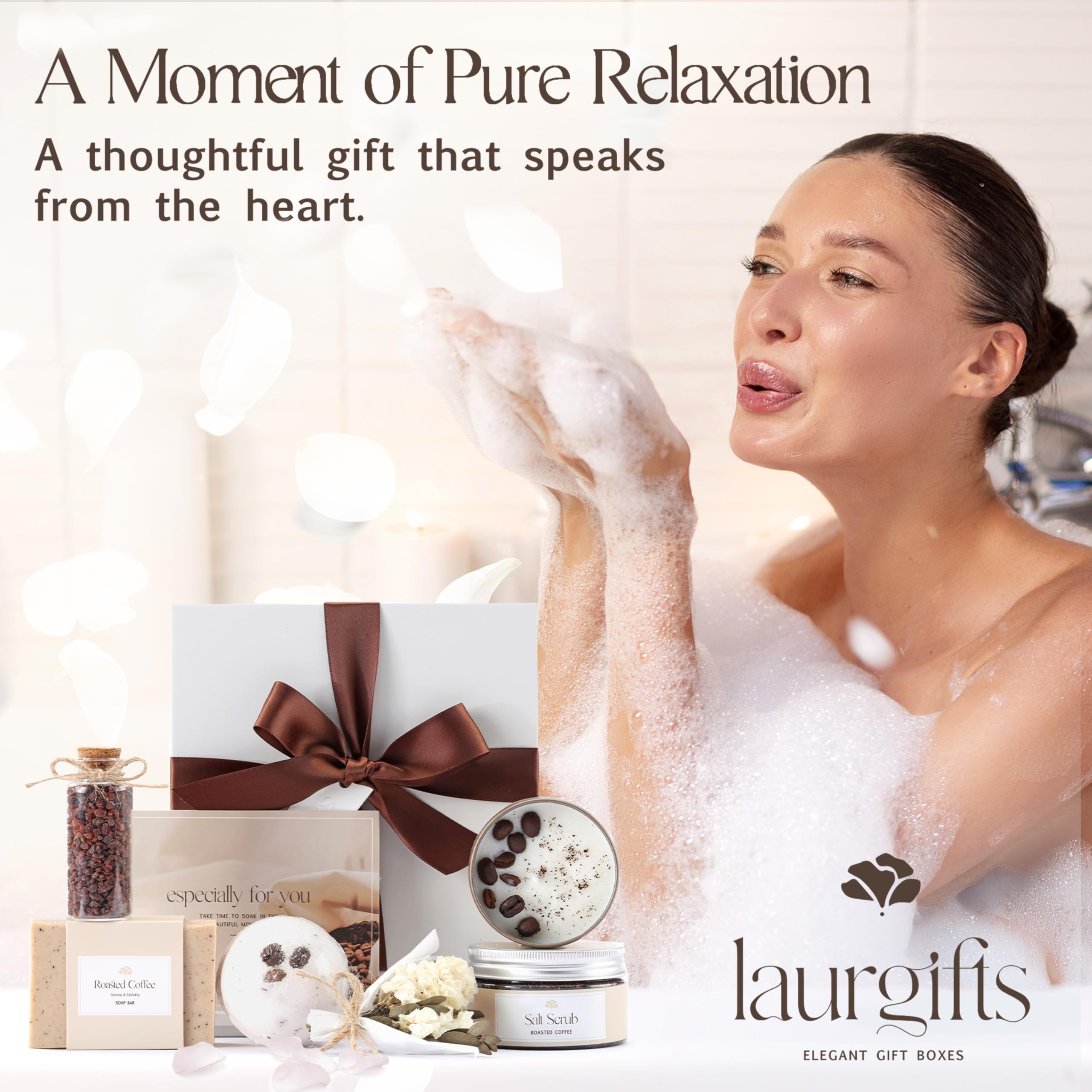 Mothers Day Spa Box for Women – Coffee Scented Candle Set with Bath Bomb & Salt Scrub, Handmade Birthday Present for Her