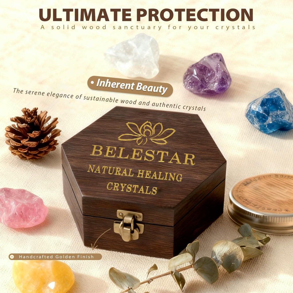 7 Chakra Healing Crystals Set - Large Raw Stones Energy Alignment Kit with Wooden Gift Box & Guidebook