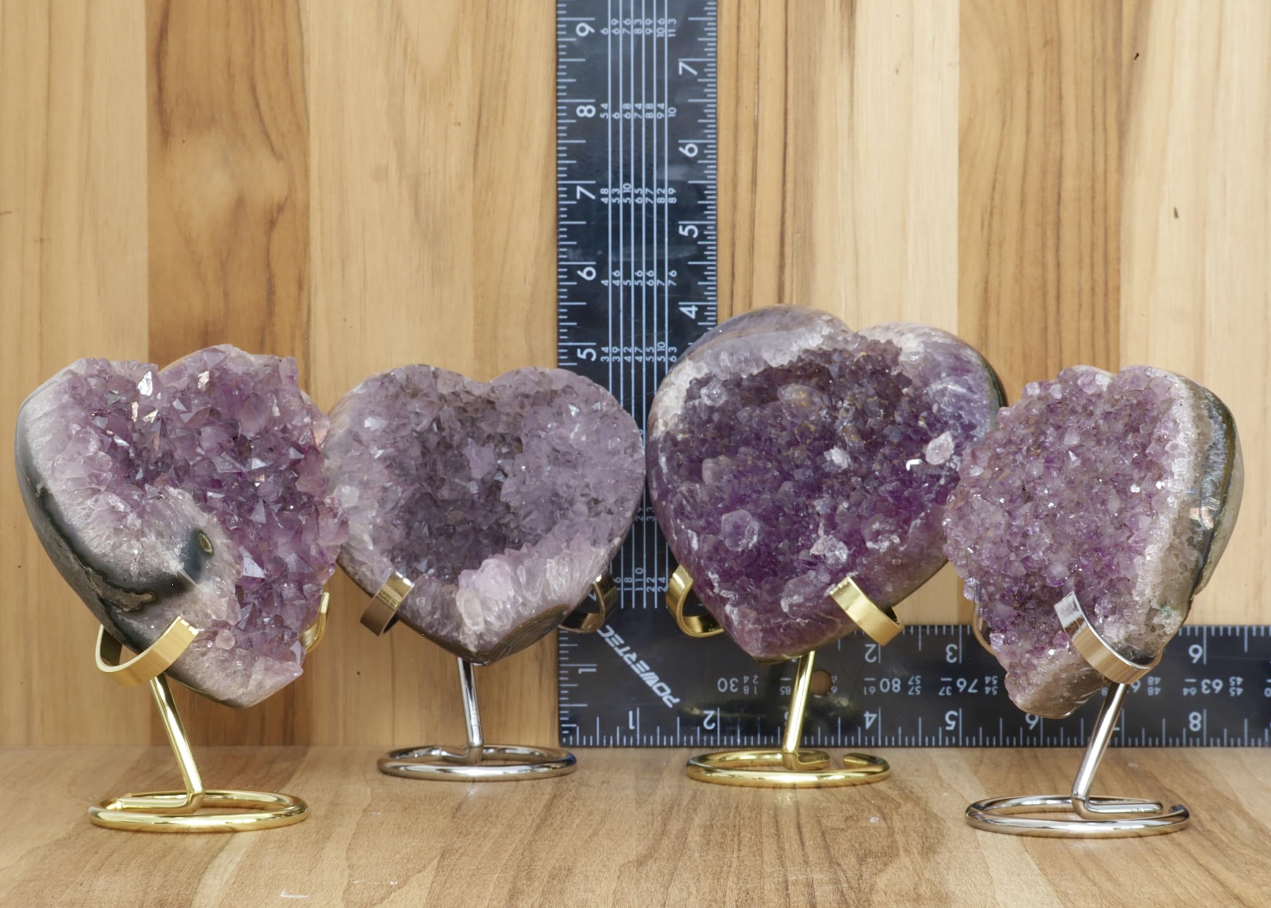 Hand-carved Amethyst Heart Cluster with Stand, Natural Raw Crystal Heart Stone 1–7 Inch tall (50g–1200g), Reiki Healing Gemstone, Love, spiritual Valentine Gift. (200-350 Grams-1.5 to 2.5" tall)