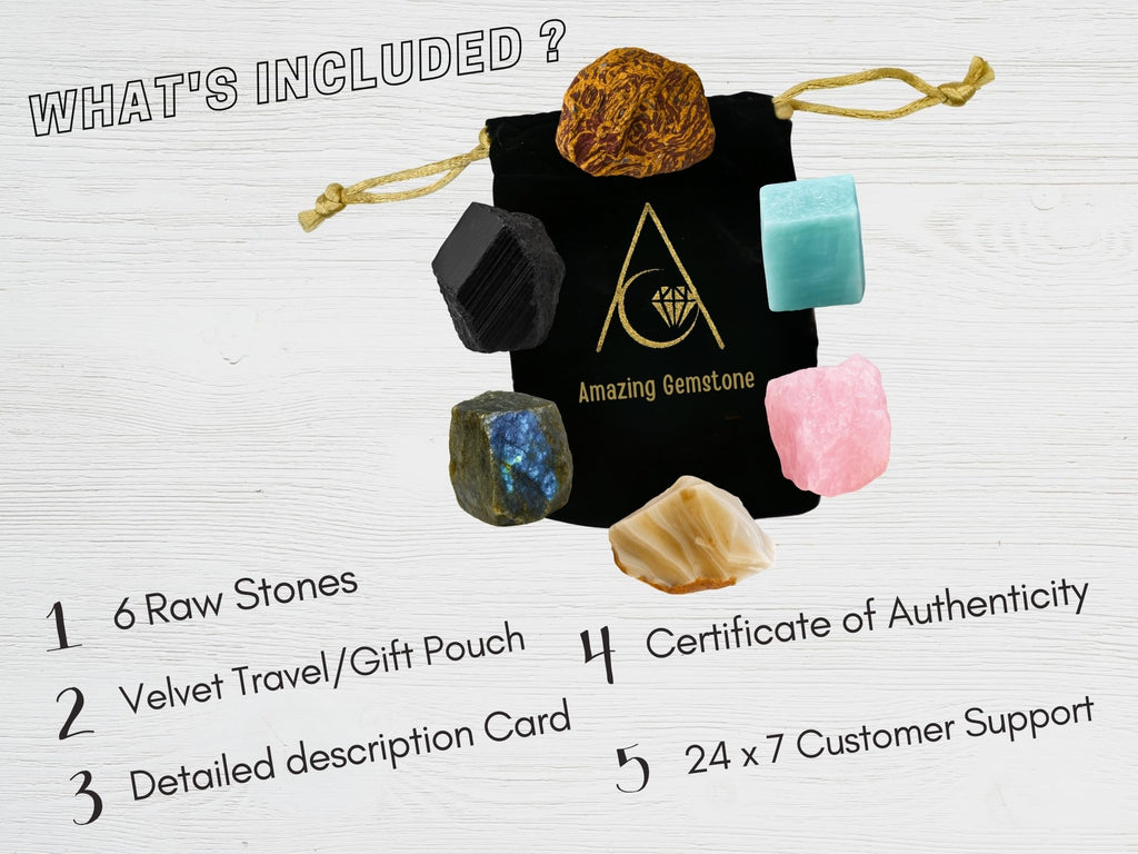 Amazing Gemstone Crystals for House Protection Manifestation, Set of 6 Amethyst, Scolecite, Shungite, Black Tourmaline, Selenite and Moss Agate Healing Crystals and Stones