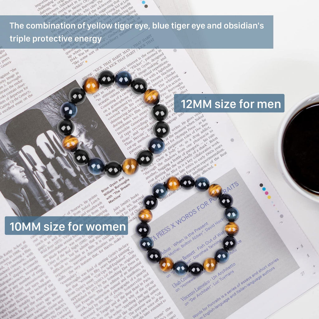 Protection Bracelet-Natural Black Obsidian bracelet for men women- Anti anxiety,Bring Good luck &Happiness Bracelet- Handmade Healing Crystal Bracelets