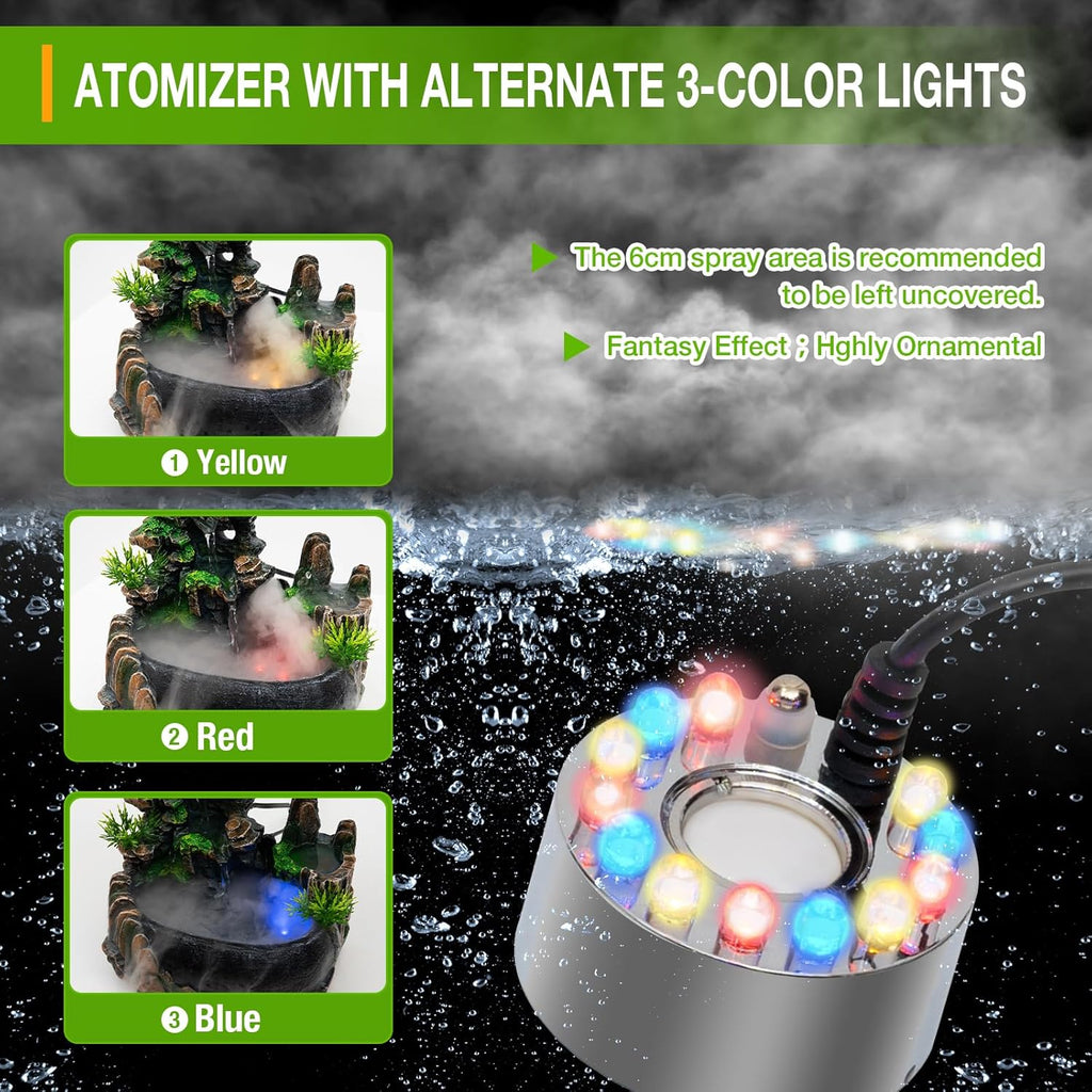 Desktop Fountain Waterfall Humidifier Atomizing, with Color LED Light & ON/Off Switch, Indoor Relaxation for Office Desk Decor FengShui