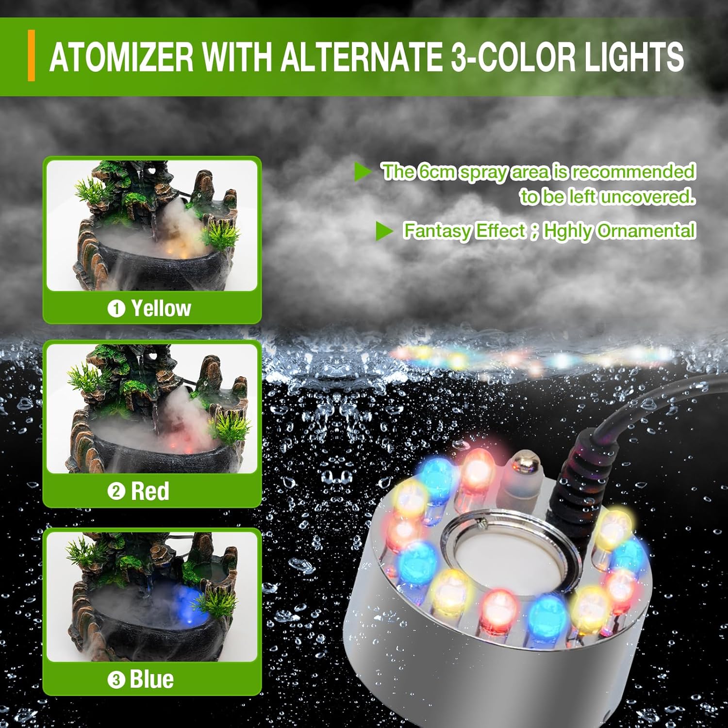 Desktop Fountain Waterfall Humidifier Atomizing, with Color LED Light & ON/Off Switch, Indoor Relaxation for Office Desk Decor FengShui