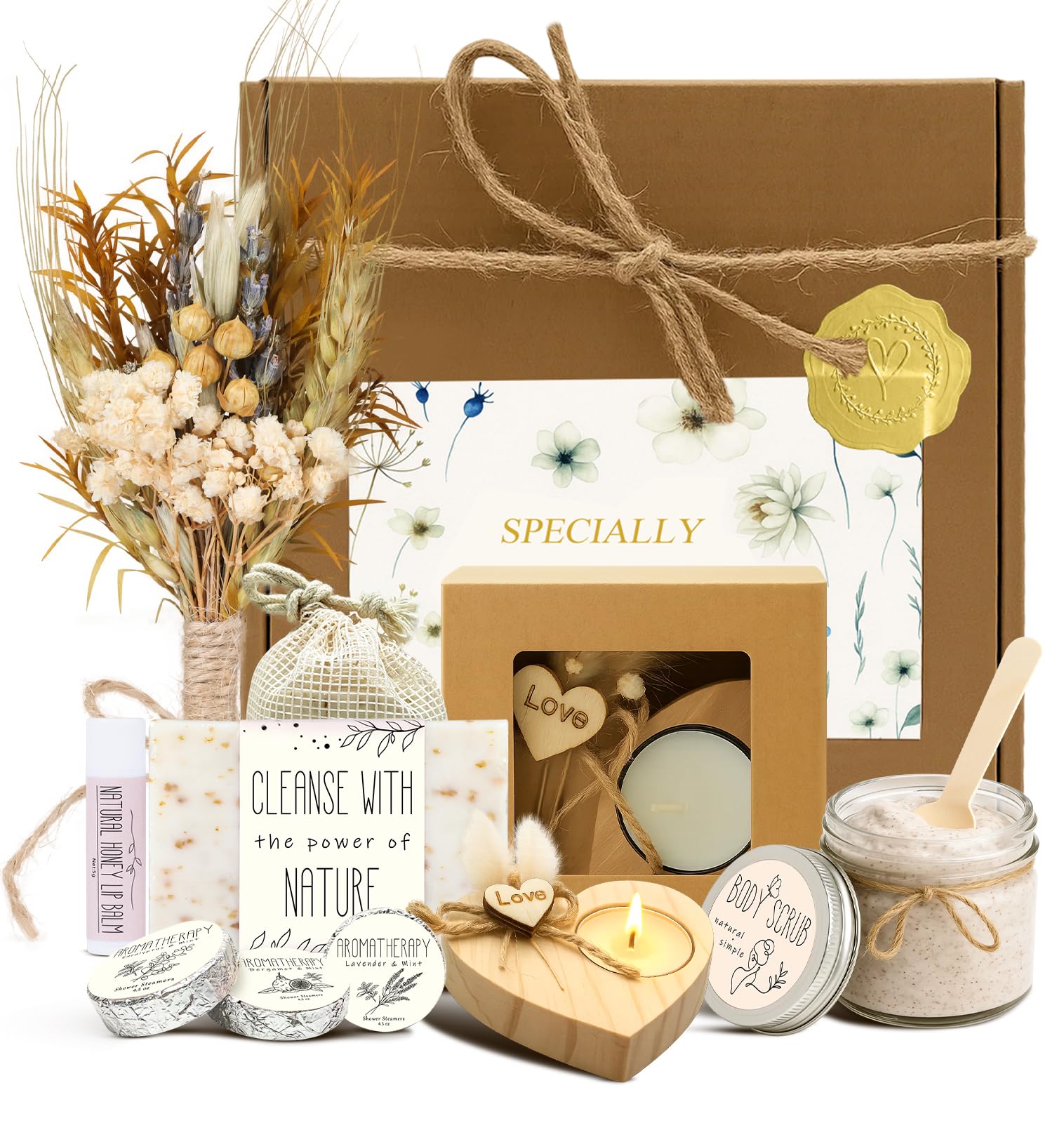 Spa Gifts for Women - Mothers Day Gift Basket for Her, Natural Themed Self Care Kit, Birthday Anniversary Care Package Ideas for Wife Girlfriend Mom from Daughter Husband Friend, 8PCS Items