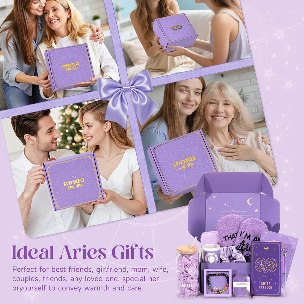 Pisces Birthday Gifts for Women, 12PCS Purple Zodiac Gift Baskets for Women with 16 oz Pisces Glass Cup Candle Mini Jewelry Gift Box, Unique Womens Birthday Gifts for Best Friend, Her, Mom, Sister