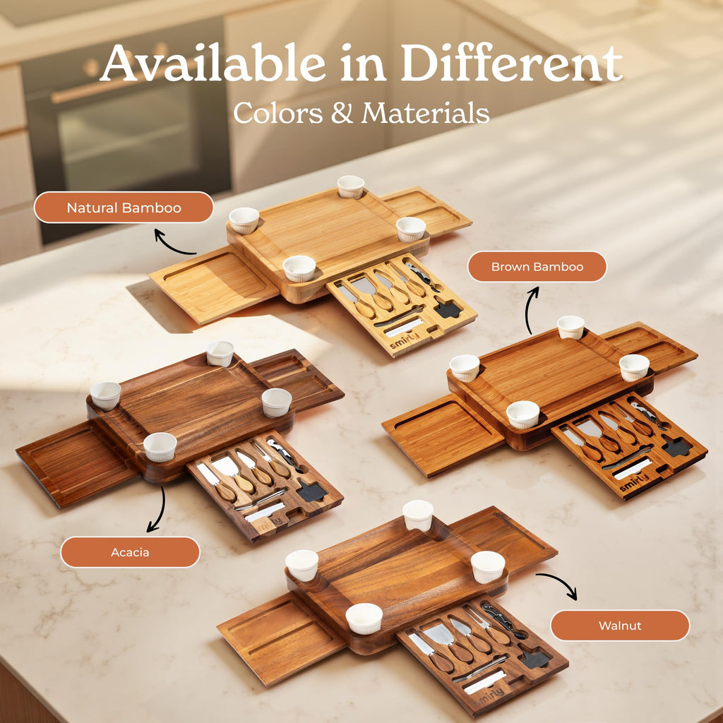 SMIRLY Charcuterie Boards Set - Large Bamboo Cheese Board Set - House Warming Gifts New Home, Wedding Gift for Couple, Bridal Shower Gift, Birthday Gifts for Women