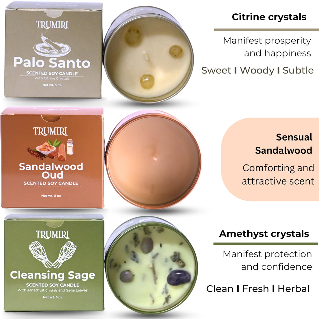 Sage Candle for Cleansing House Negative Energy Smudge Kit - 5oz Soy Wax Natural Clean Organic Non Toxic - Aromatherapy Spiritual Meditation Gifts - Long Lasting Highly Scented Candel with Crystals