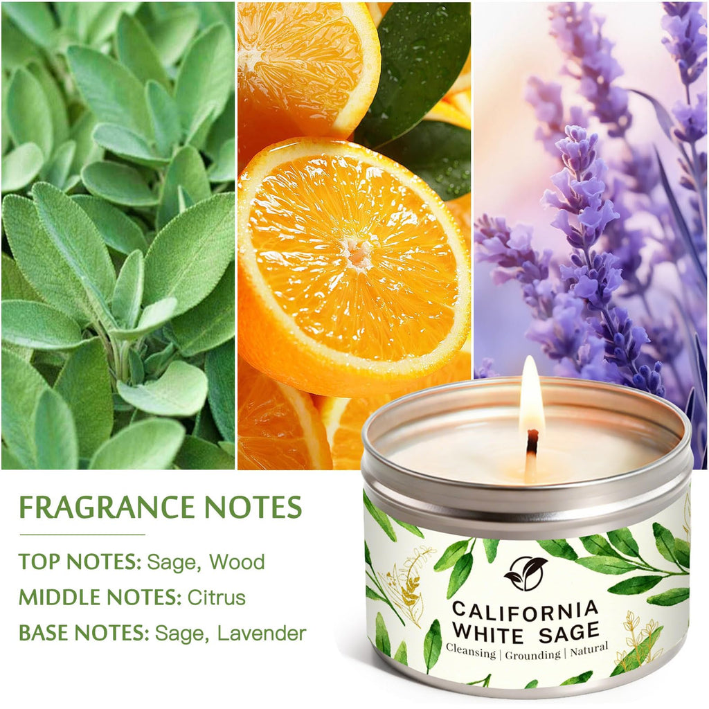 Sage Candle Gift Set, 4 Pack Natural Soy Wax White Sage Smudge Kit with Healing Crystals for House Cleansing Negative Energy, Spiritual Meditation & Aromatherapy, Ideal Mother's Day Housewarming Gifts
