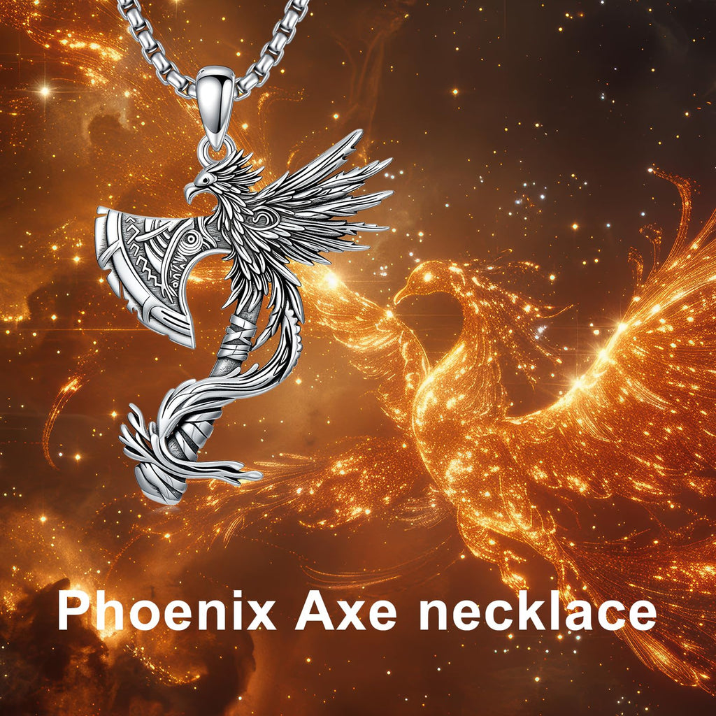 PELOVNY Phoenix Necklace 925 Sterling Silver Shield/Sword/Crystal/Tarot Card/Dog Tag/Cross/Abalone/Axe Pendant Rising Bird Jewelry for Anniversary Birthday Christmas Gifts Men Women