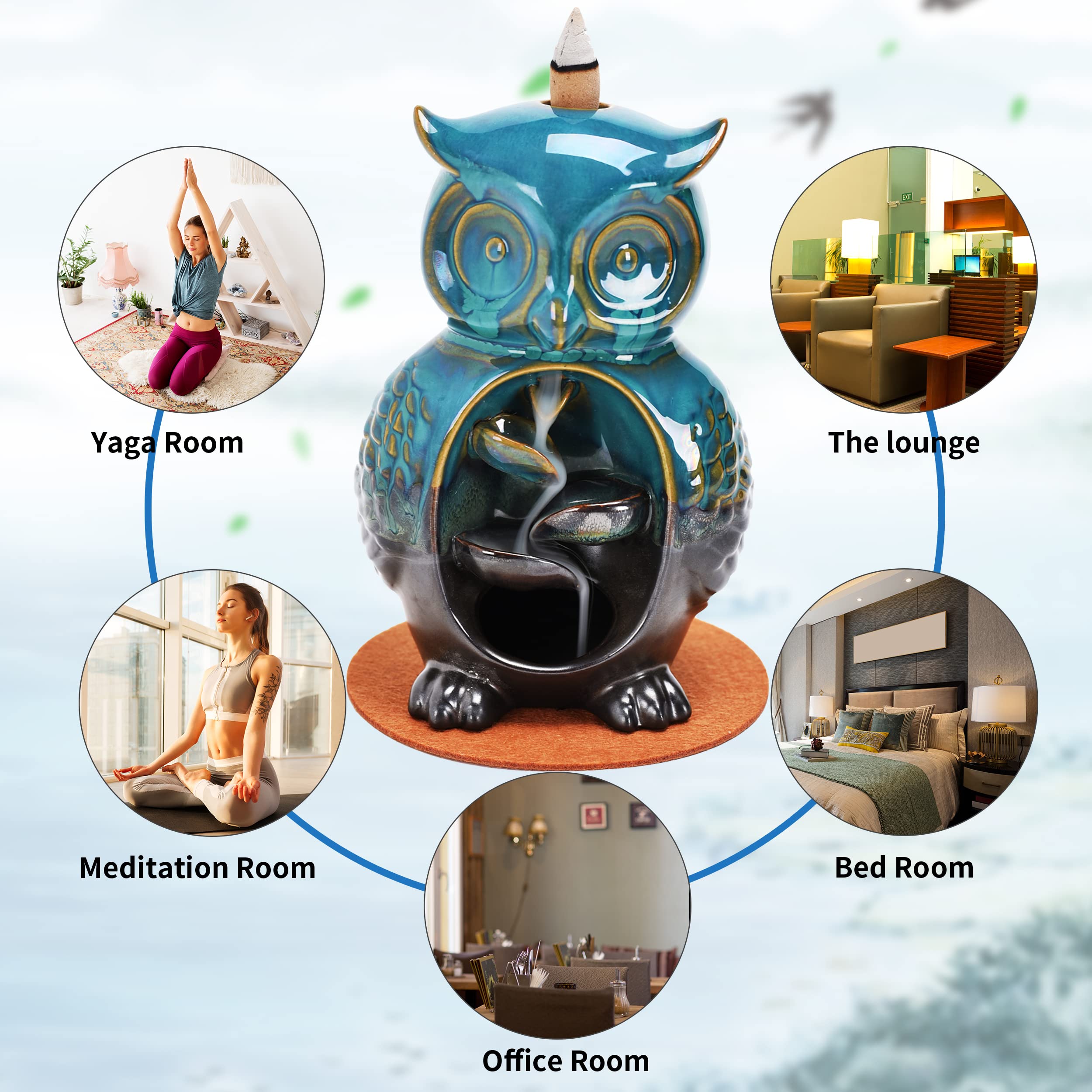 Mountain Waterfall Incense Burner，Backfall Incense Holder River, Incense Falls Meditation Decor for Room with Upgrade Incense Cones and Accessories (5in1 Palo Santo)