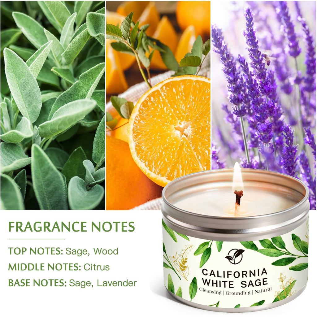 Sage Candle Gift Set, 4 Pack Natural Soy Wax White Sage Smudge Kit with Healing Crystals for House Cleansing Negative Energy, Spiritual Meditation & Aromatherapy, Ideal Mother's Day Housewarming Gifts