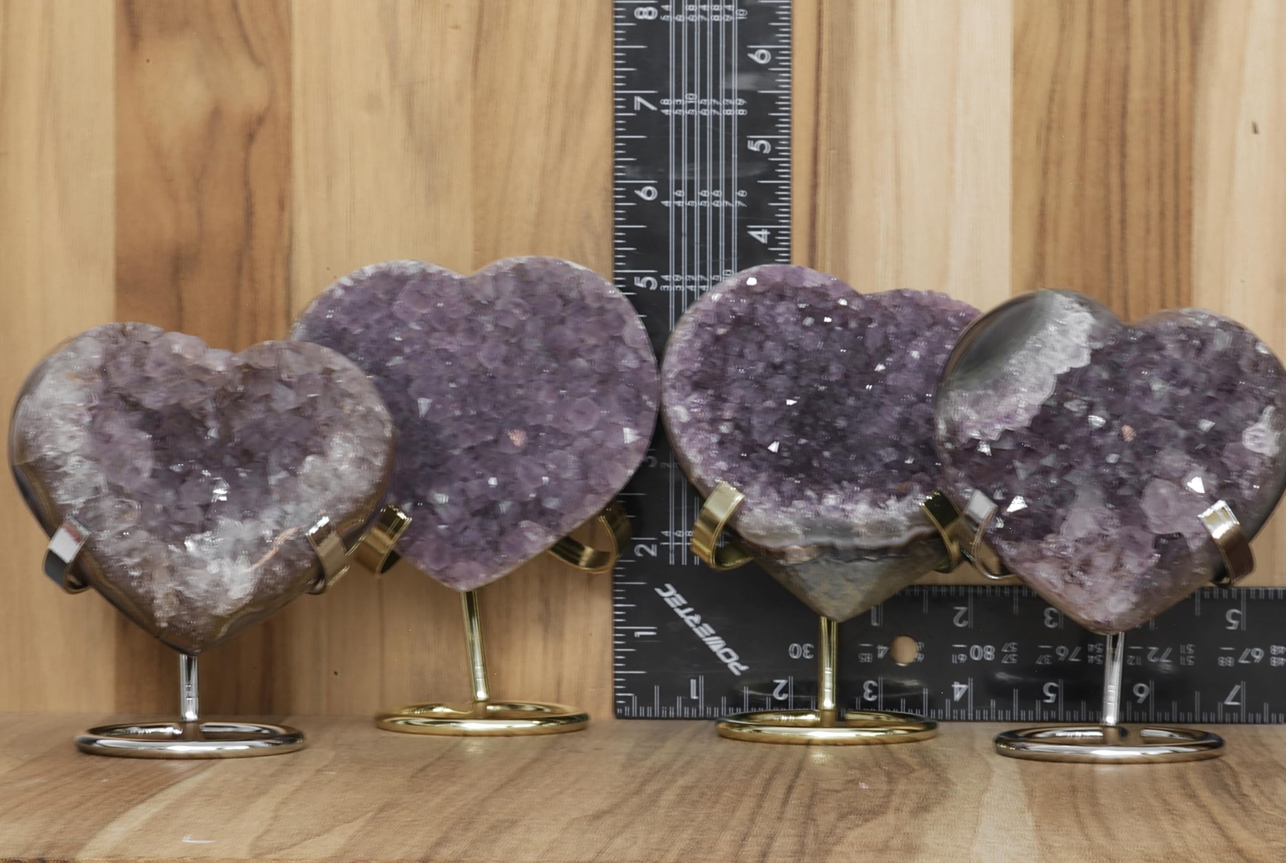 Hand-carved Amethyst Heart Cluster with Stand, Natural Raw Crystal Heart Stone 1–7 Inch tall (50g–1200g), Reiki Healing Gemstone, Love, spiritual Valentine Gift. (200-350 Grams-1.5 to 2.5" tall)