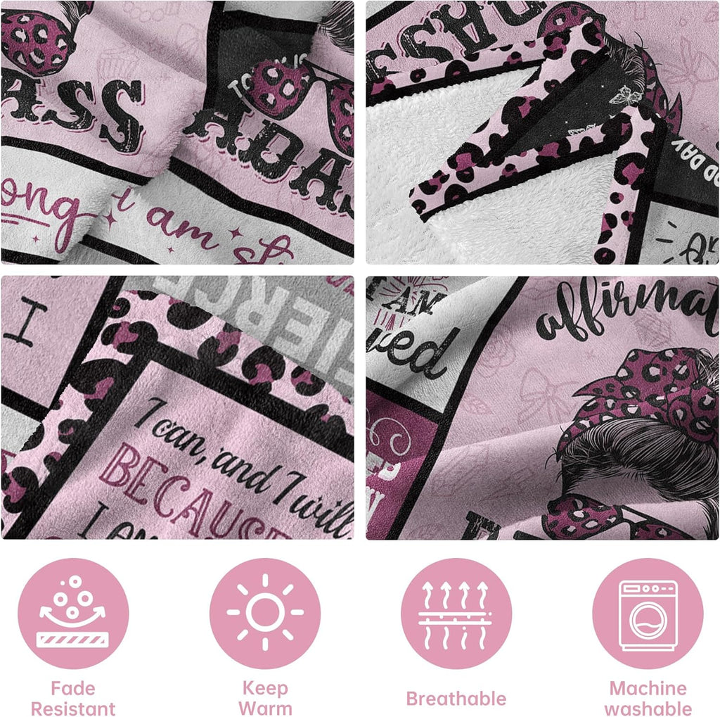 Craftique Affirmations for a Badass Blanket, Birthday Gifts for Women, Daily Motivational/Inspirational/Self Care Blanket for Women, Funny Practical Badass Affirmations Blankets, Soft
