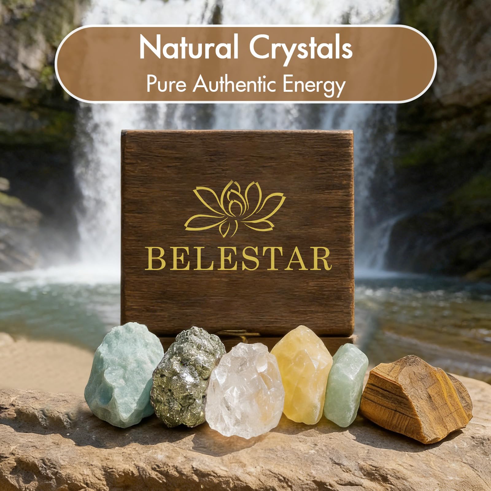 7 Chakra Healing Crystals Set - Large Raw Stones Energy Alignment Kit with Wooden Gift Box & Guidebook