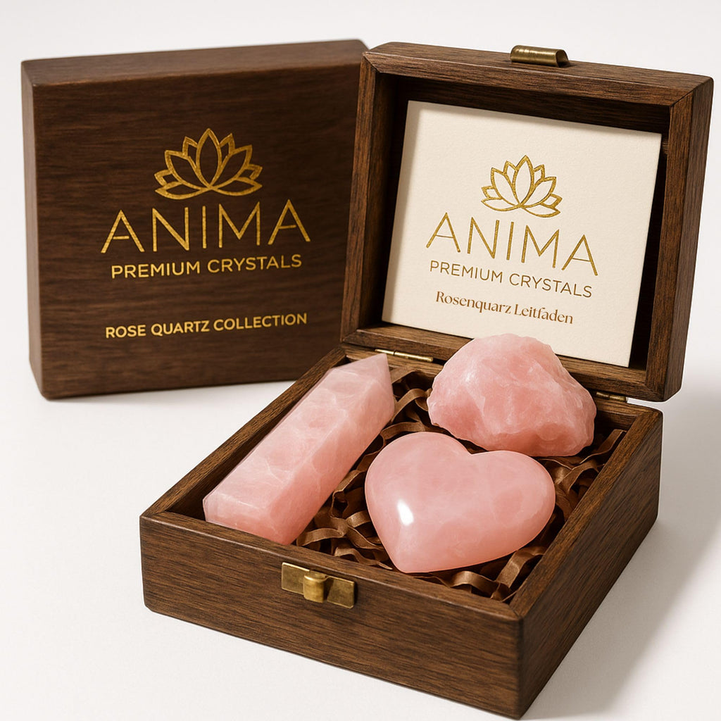 Anima Premium Protection Healing Crystals Set for Energy Shielding - Large Raw Obsidian, Black Tourmaline, Labradorite, Smoky Quartz & Selenite Bar - Wooden Gift Box and Guide Booklet Included