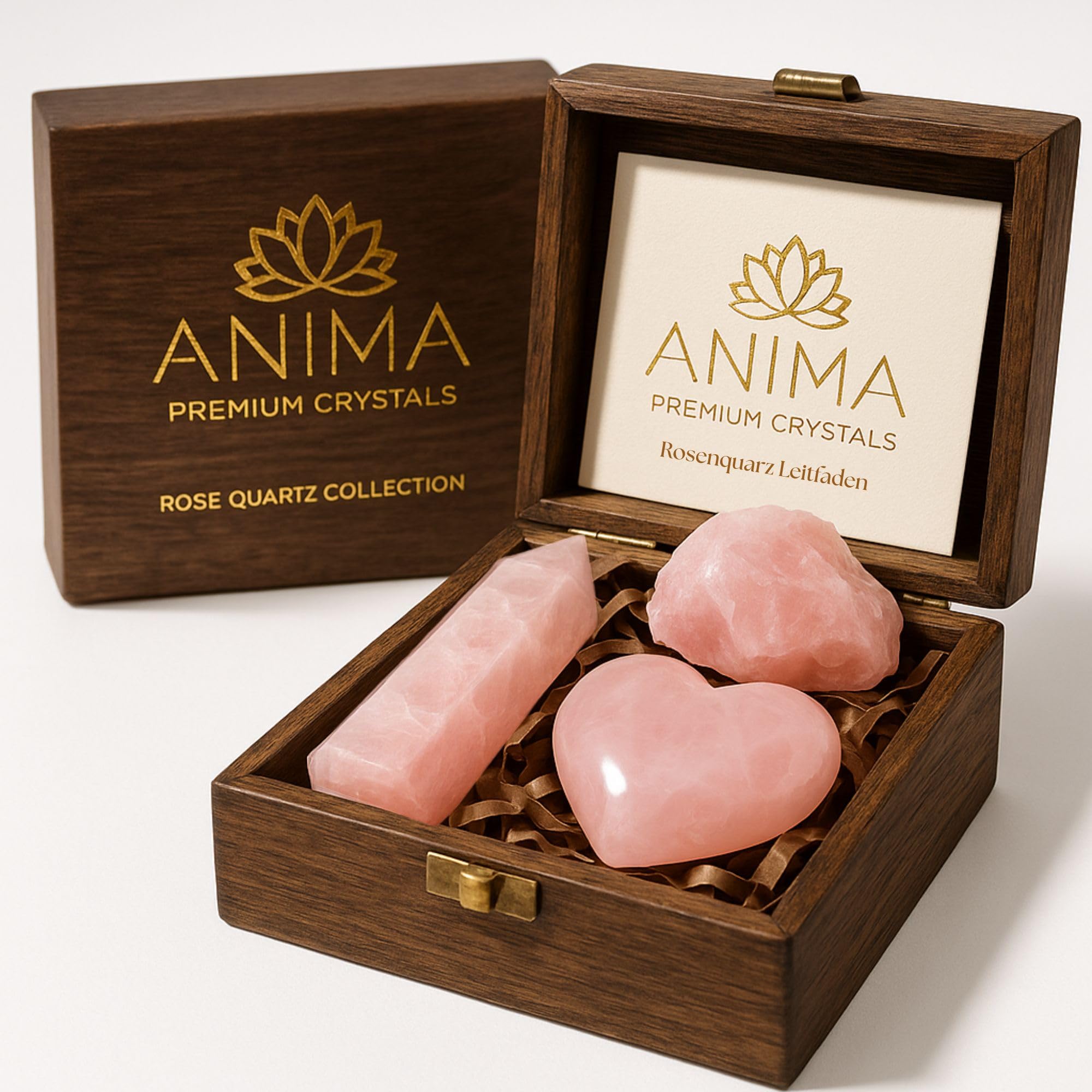 Anima Premium Protection Healing Crystals Set for Energy Shielding - Large Raw Obsidian, Black Tourmaline, Labradorite, Smoky Quartz & Selenite Bar - Wooden Gift Box and Guide Booklet Included